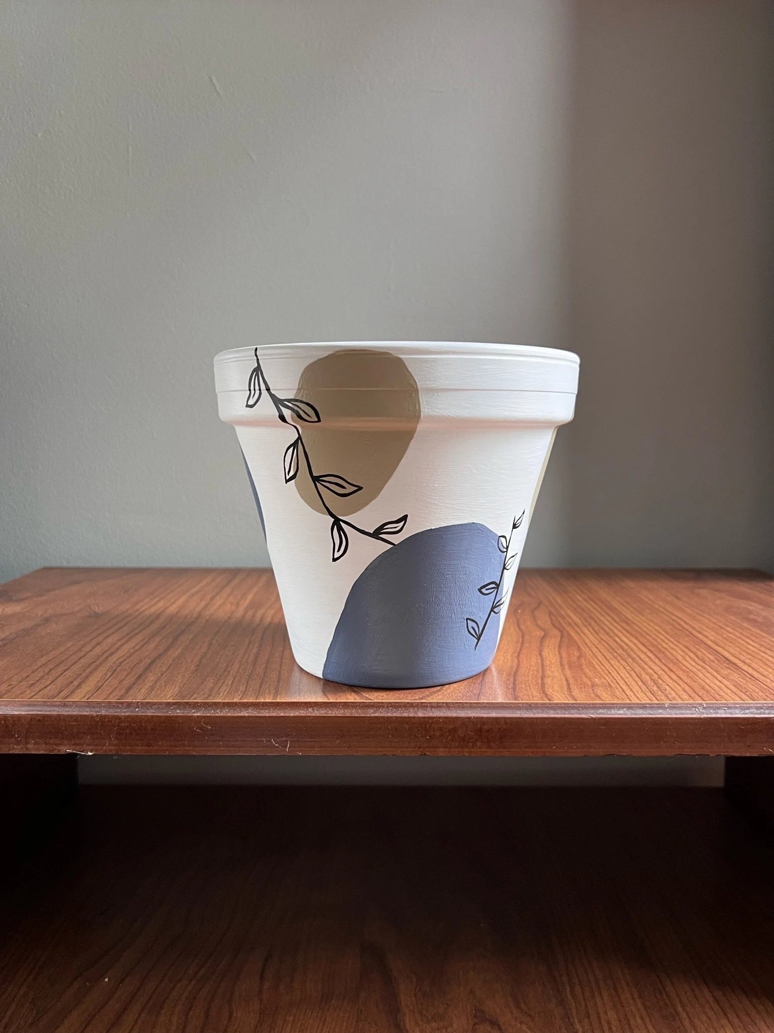 Spotted Floral Hand Painted Pot — White/Blue/Tan | Drainage | Indoor Planter | Terracotta Pot | Gift for Plant Lovers | Plant Home Decor