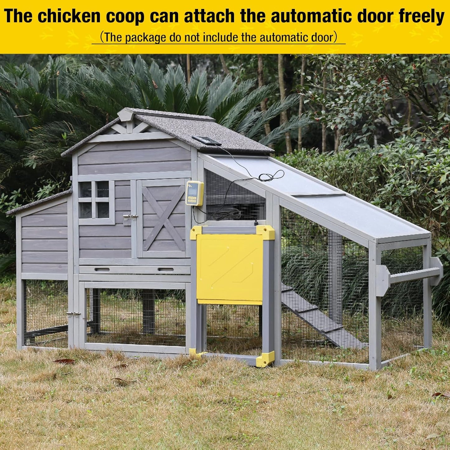 Chicken Coop Mobile Chicken House on Wheels Expandable Wooden Poultry Cage with Large Nesting Box Leakproof Pull-Out Tray Rabbit Hutch Bunny Cage,UV-Resistant Roof,Grey