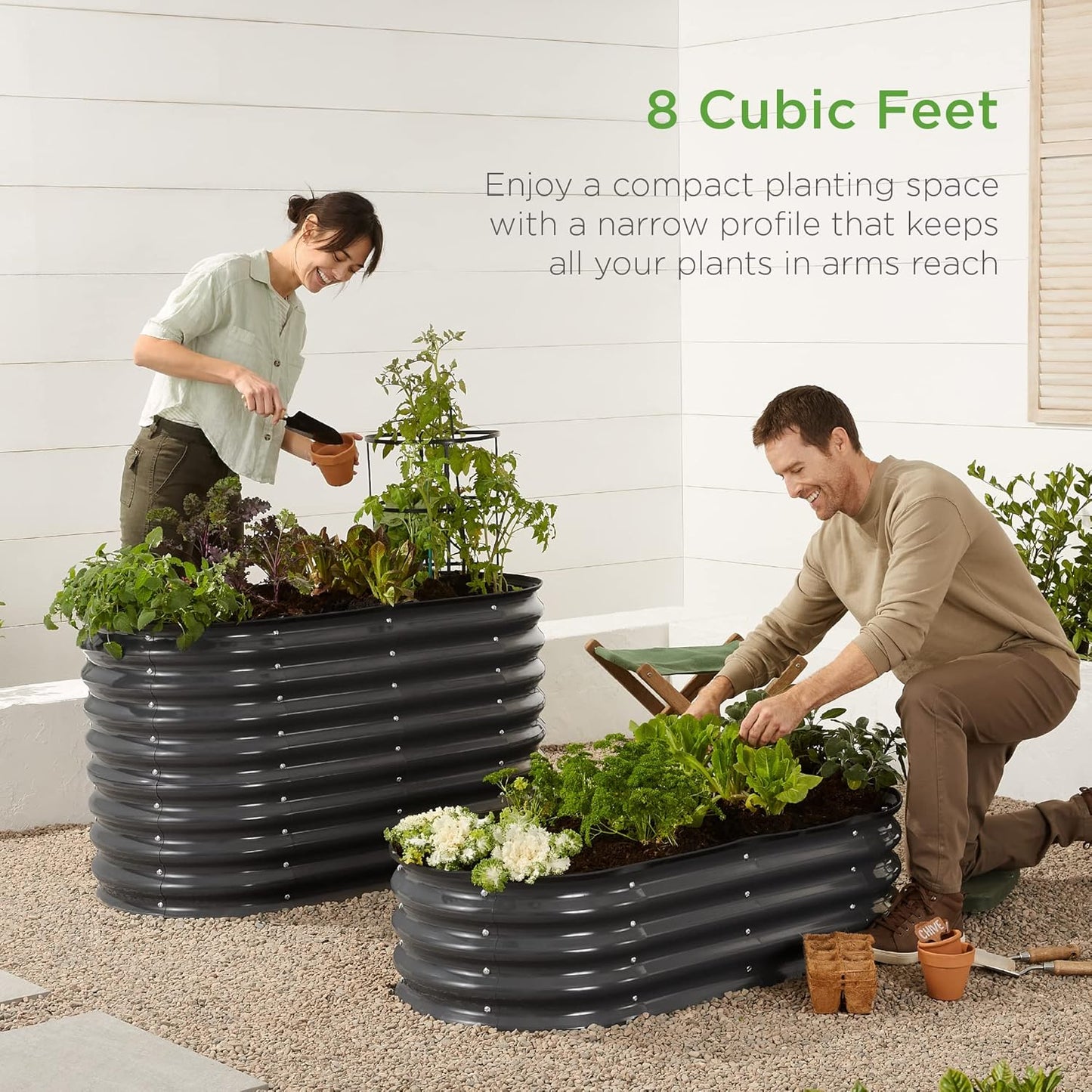 4x2x1ft Outdoor Metal Raised Garden Bed, Oval Deep Root Planter Box for Vegetables, Flowers, Herbs, and Succulents w/ 51 Gallon Capacity, Rubber Edge Guard - Charcoal