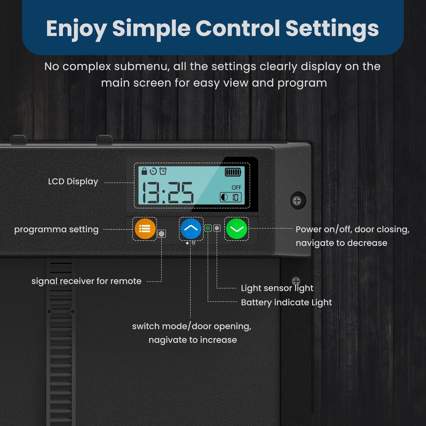 Solar Automatic Chicken Coop Door, Chicken Coop Door Opener with LCD Screen, Light Sensor/ Timer/ Remote Control Auto chicken Doors, Anti Pinch Waterproof Coop Door, Ideal for Chicken Breeding