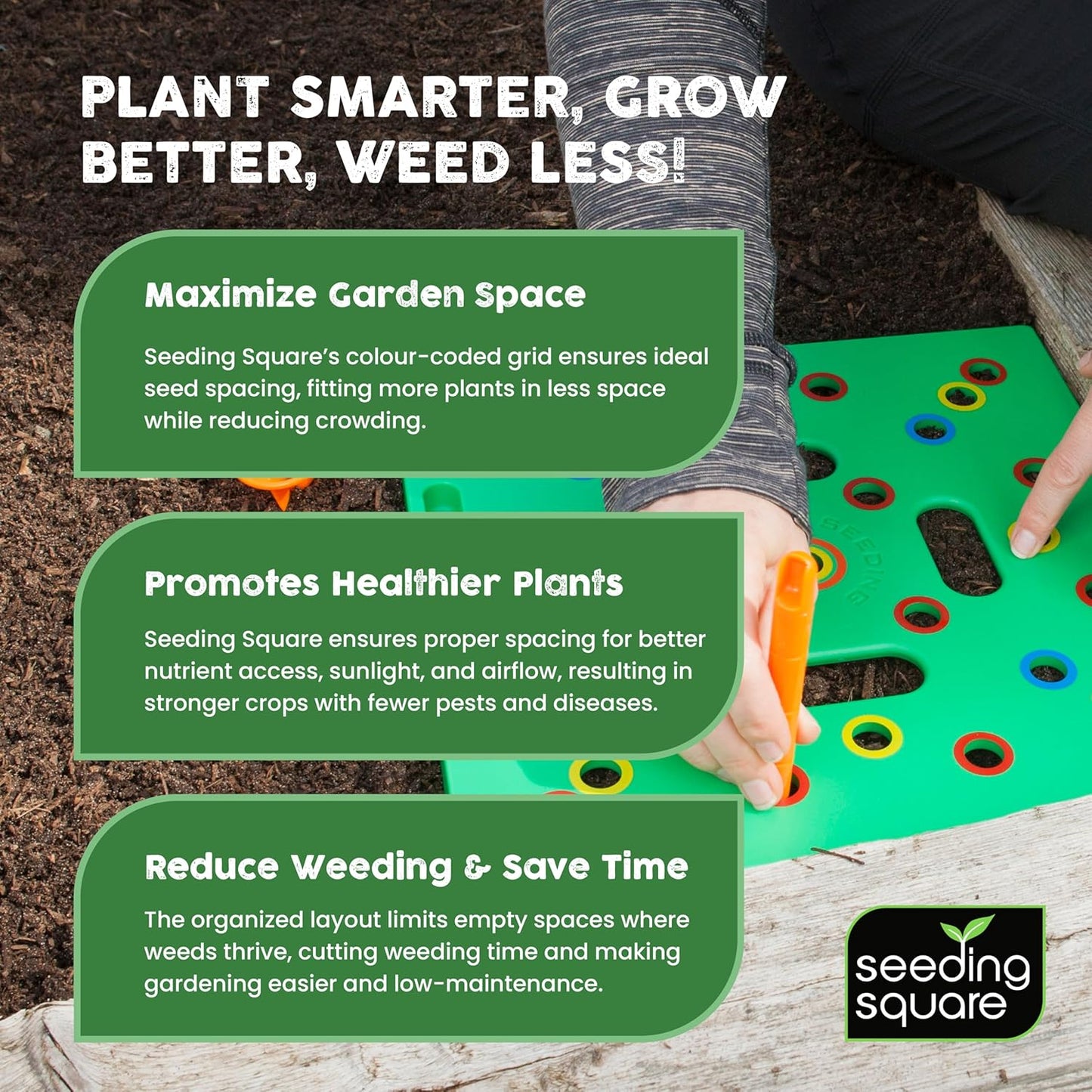 - Seed and Seedling Spacer Tool for Bigger Harvests, Organized Plants & Fewer Weeds – Color-Coded Gardening Template with Magnetic Dibber, Ruler & Planting Guide