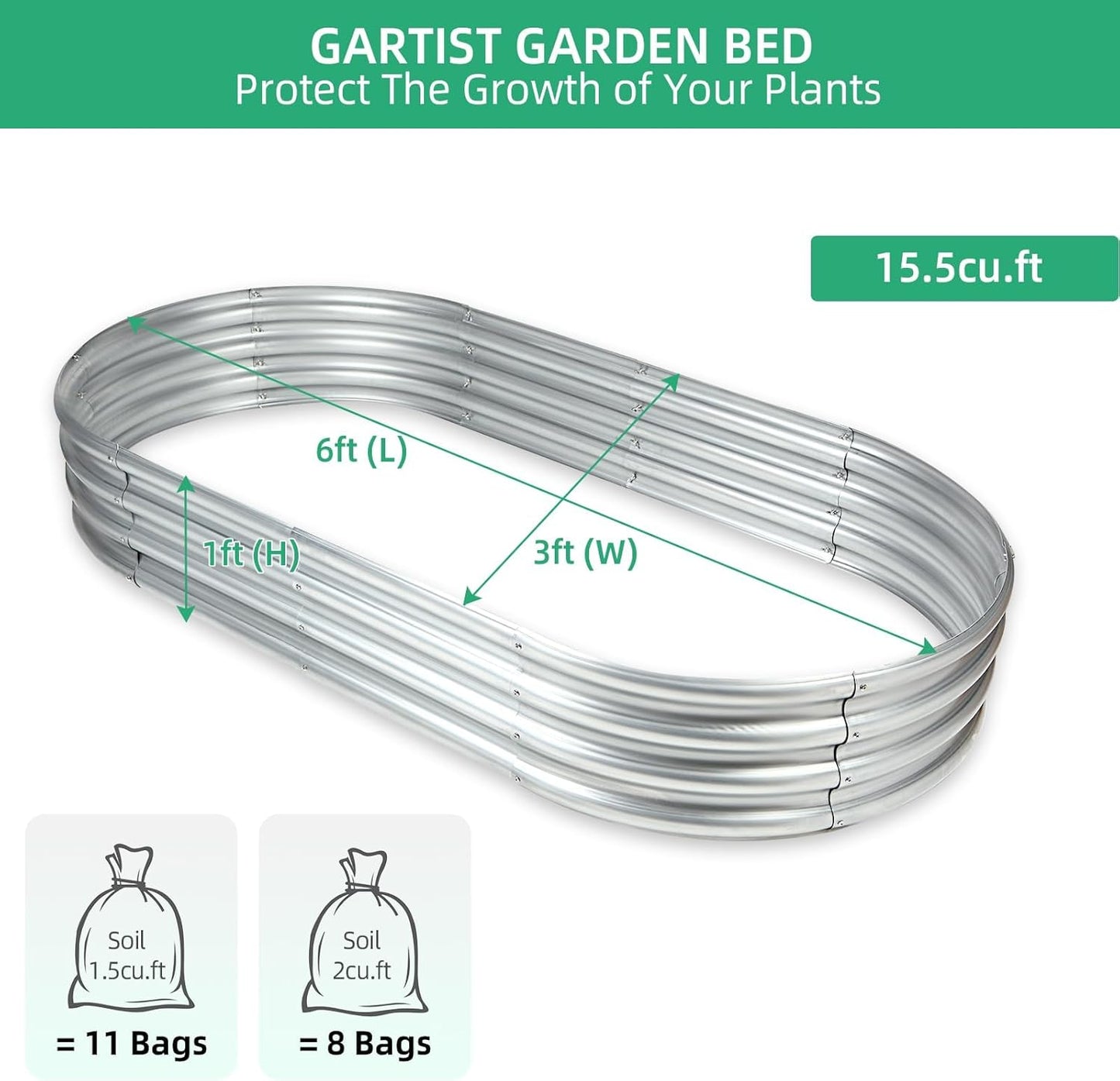Thickening Galvanized Raised Garden Bed Kit, Tools Free Assembly Planter Box for Outdoor, Oval Larger Space Garden Bed Planter for Herbs, Vegetables, Fruits (Silvery, 6X3X1)