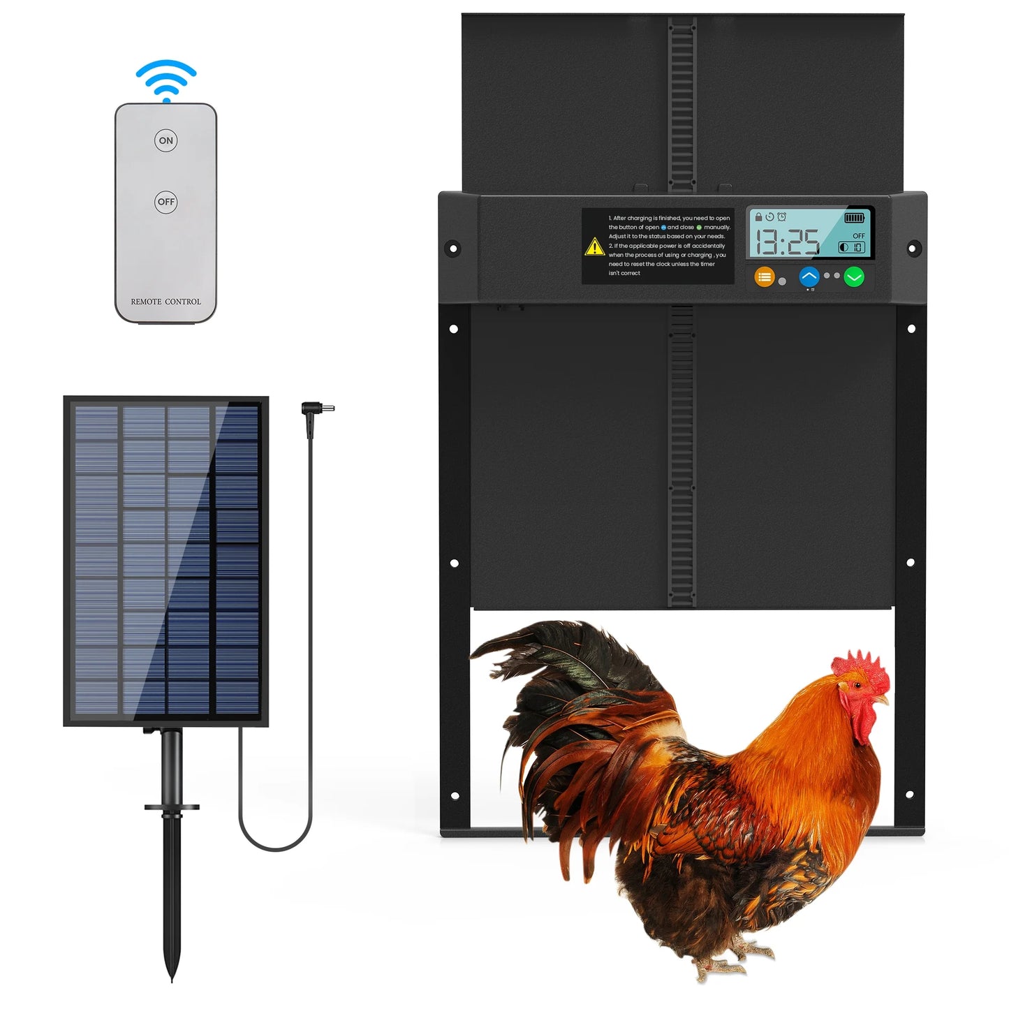 Solar Automatic Chicken Coop Door, Chicken Coop Door Opener with LCD Screen, Light Sensor/ Timer/ Remote Control Auto chicken Doors, Anti Pinch Waterproof Coop Door, Ideal for Chicken Breeding