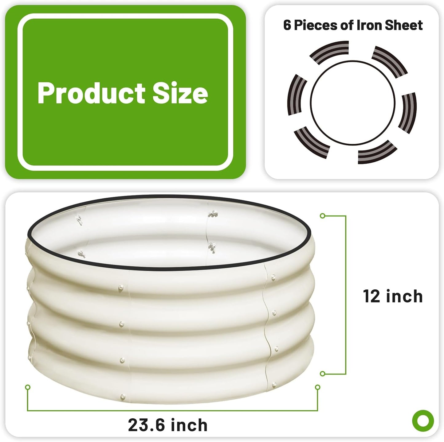3 Pcs 2x2x1ft Round Galvanized Raised Garden Bed Kit Outdoor, Metal Planter Box for Planting Plants Vegetables, White