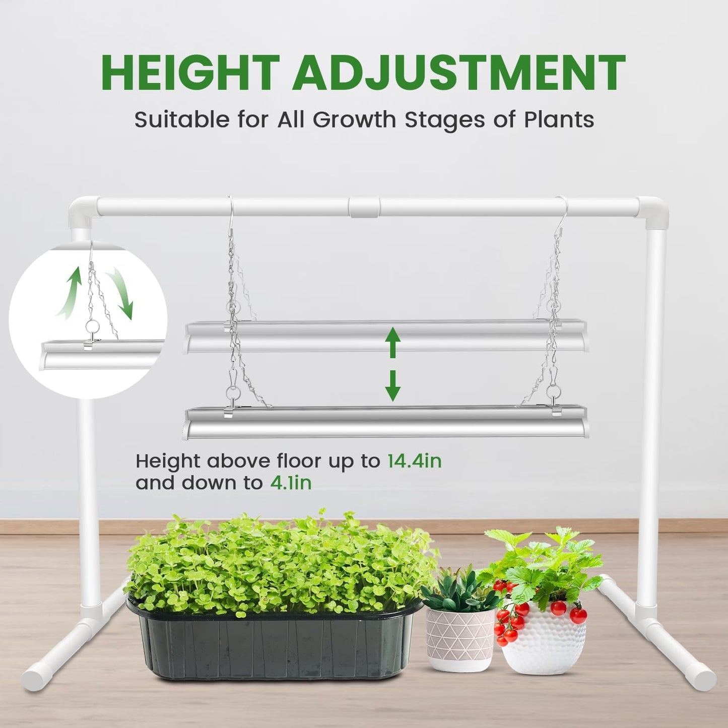 Grow Lights for Seed Starting with Stand, 2Ft T5 144 Leds Full Spectrum Seedling Grow Light for Indoor Plants, 32W High Output Seed Starter Light Kit, Height Adjustable, On-Off Switch