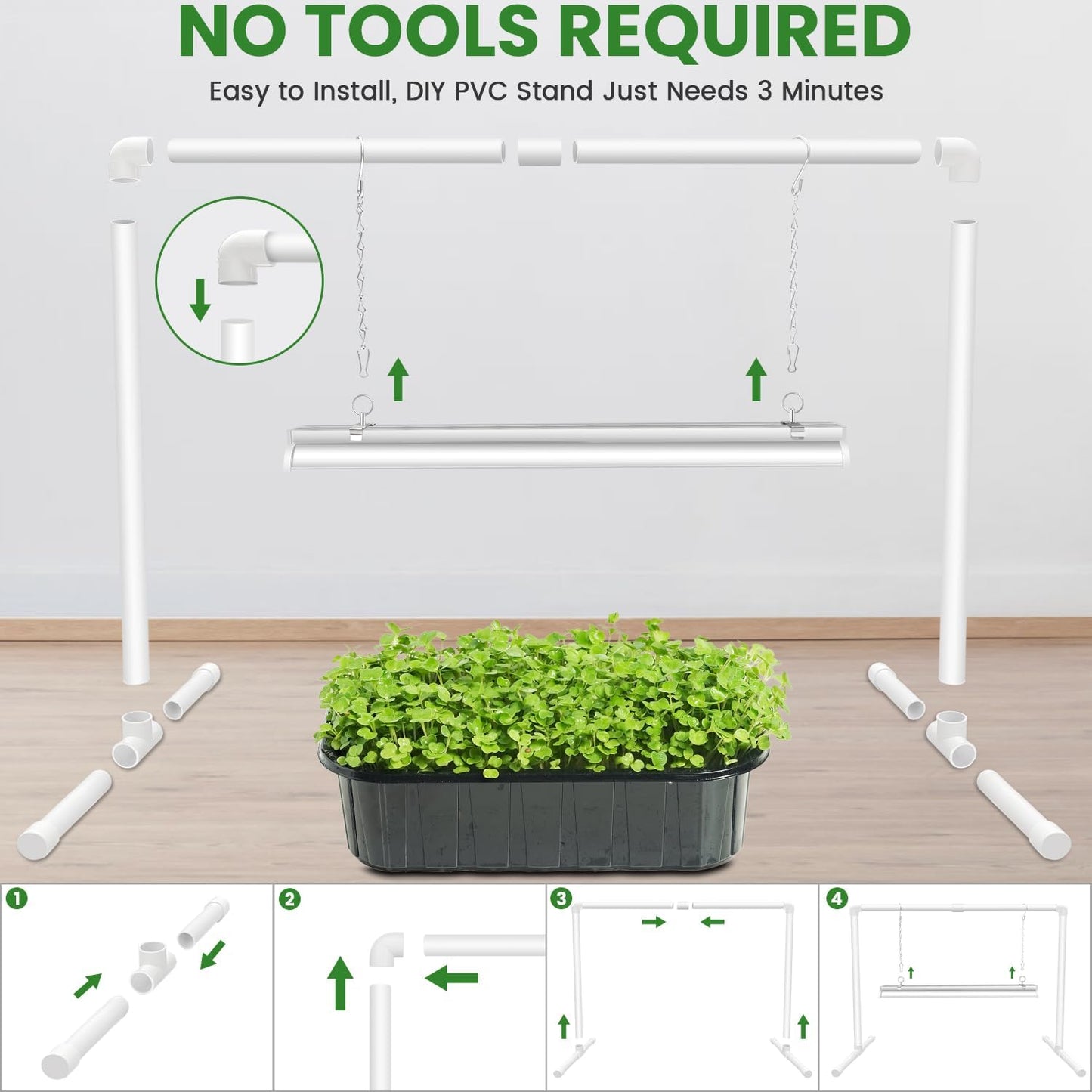 Grow Lights for Seed Starting with Stand, 2Ft T5 144 Leds Full Spectrum Seedling Grow Light for Indoor Plants, 32W High Output Seed Starter Light Kit, Height Adjustable, On-Off Switch