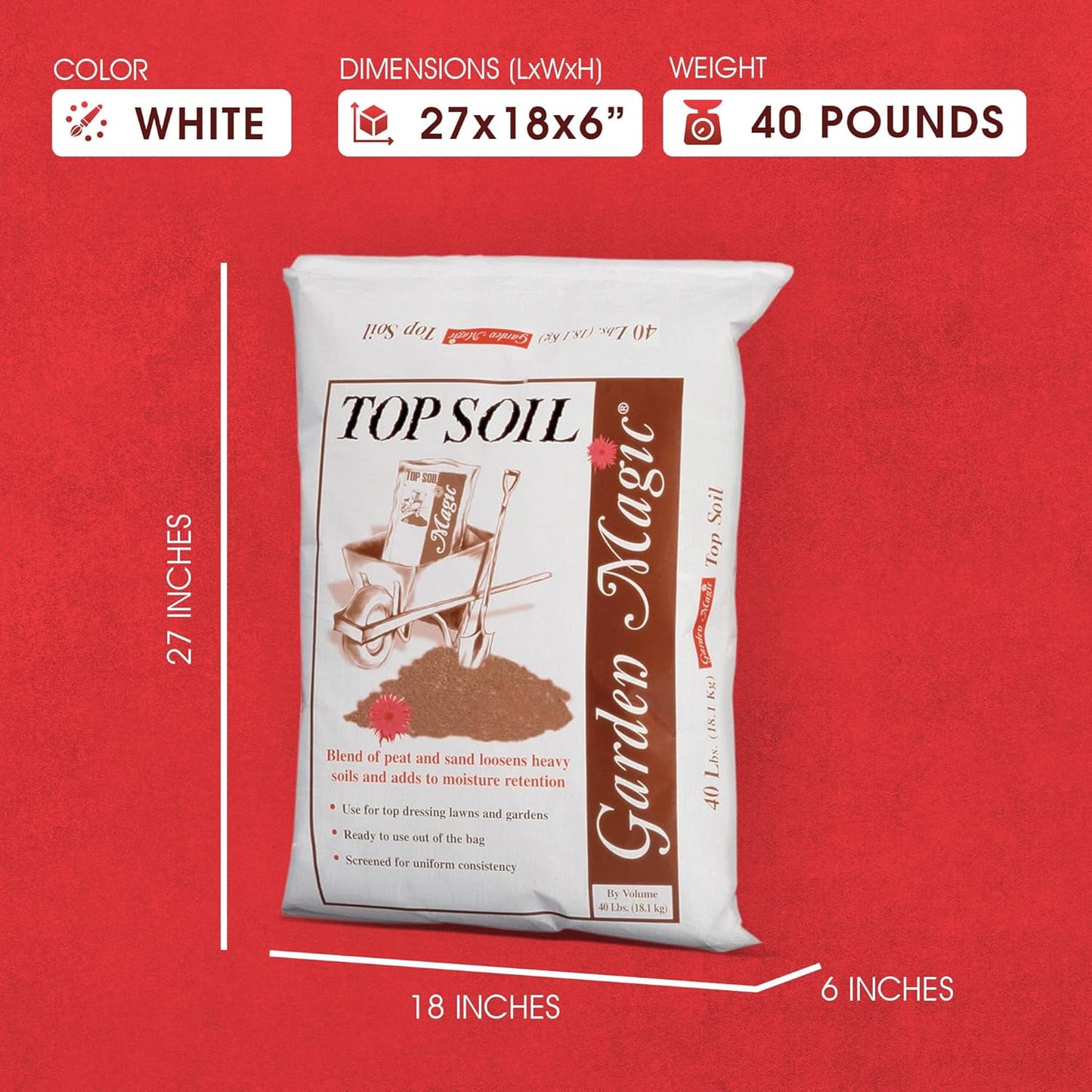 40 Pound Bag Garden Magic Organic Planting Potting Top Soil Blend Mix for Indoor and Outdoor Gardening and Landscapes, White