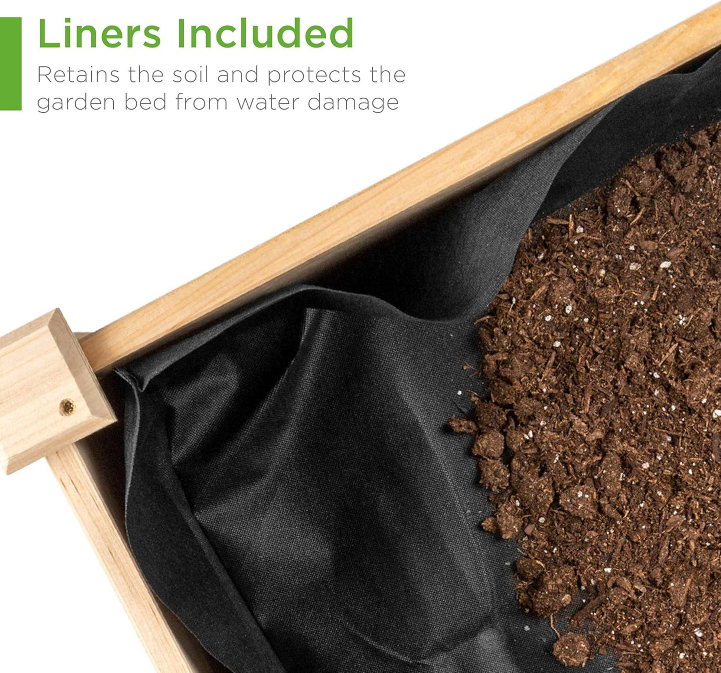 Raised Garden Bed 48x24x32-inch Mobile Elevated Wood Planter w/Lockable Wheels, Storage Shelf, Protective Liner - Natural