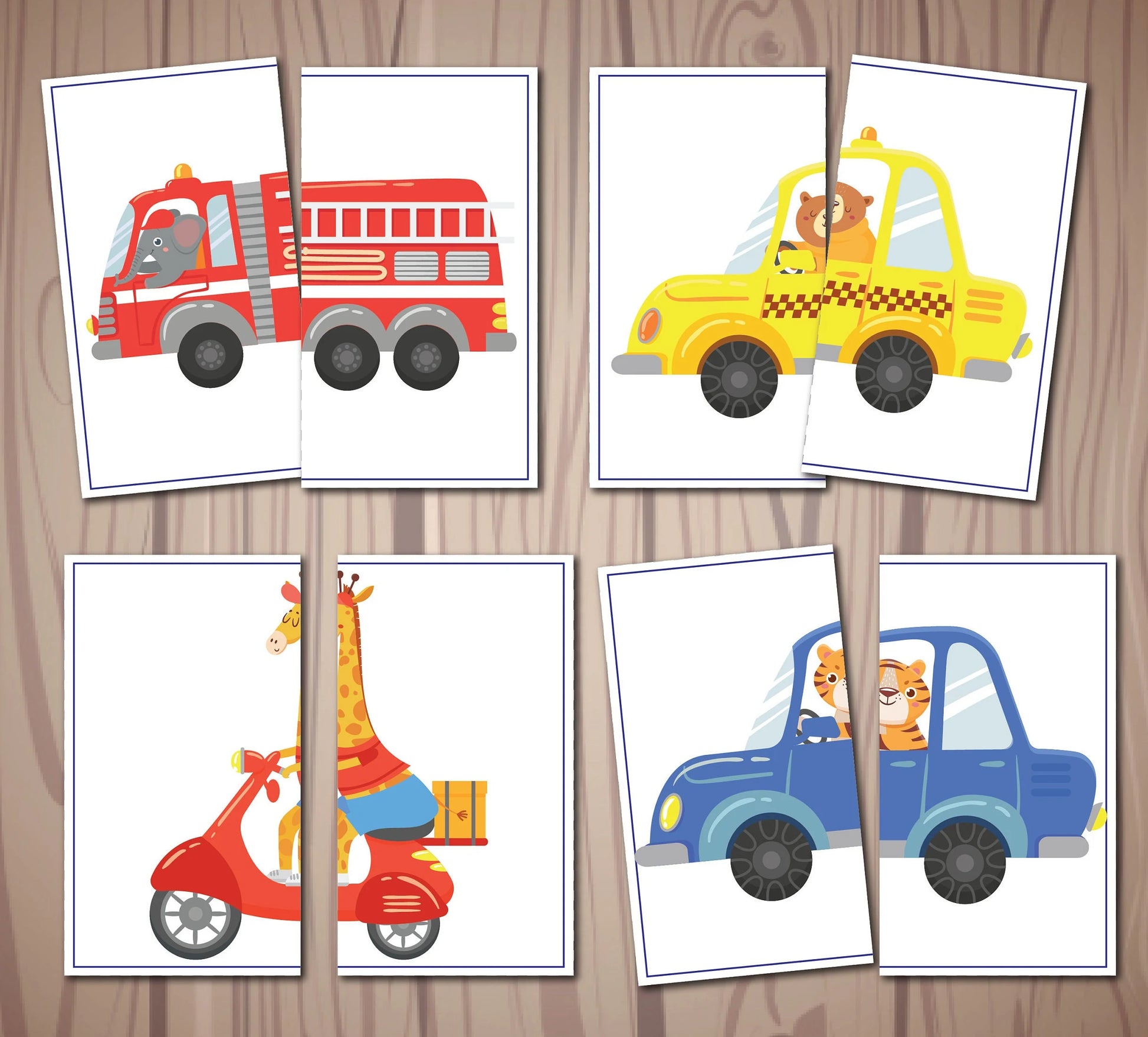 Transportation Matching Game, Symmetry Cards, Toddler Matching Activity, Preschool Learning, Montessori Material, Homeschool Resource