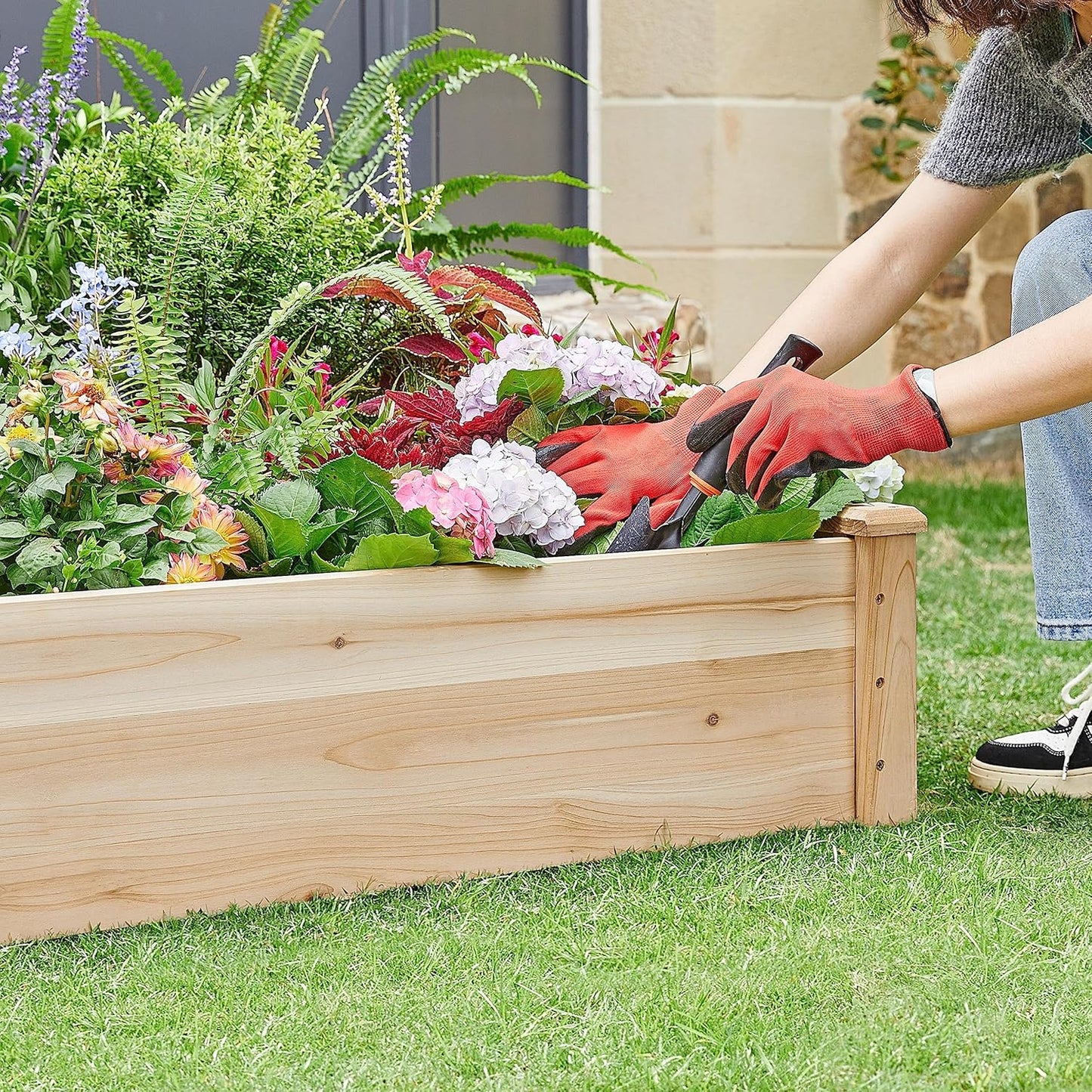 8×4ft Wooden Horticulture Raised Garden Bed Divisible Elevated Planting Planter Box for Flowers/Vegetables/Herbs in Backyard/Patio Outdoor, Natural Wood, 93 x 48 x 10in