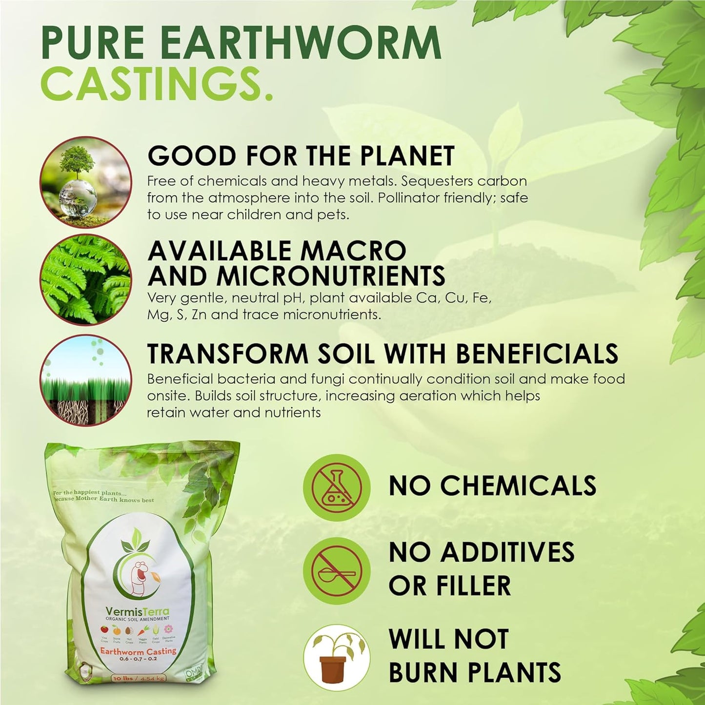 Earthworm Castings - (5 LB) 2.7 qts - 100% Organic Earthworm Castings - All Natural Plant Fertilizer - Soil Enhancer - Potting Mix for Plants, Vegetables, Flowers, Indoor + Outdoor