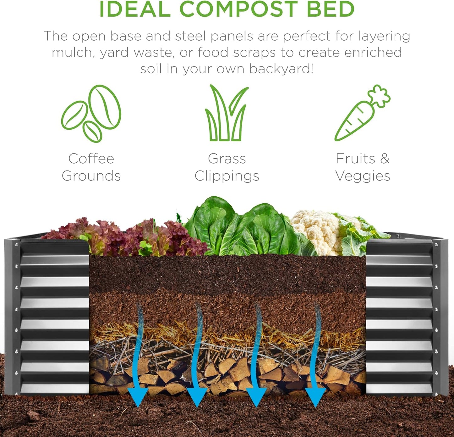 6x3x2ft Outdoor Metal Raised Garden Bed, Deep Root Box Planter for Vegetables, Flowers, Herbs, and Succulents w/ 269 Gallon Capacity - Gray