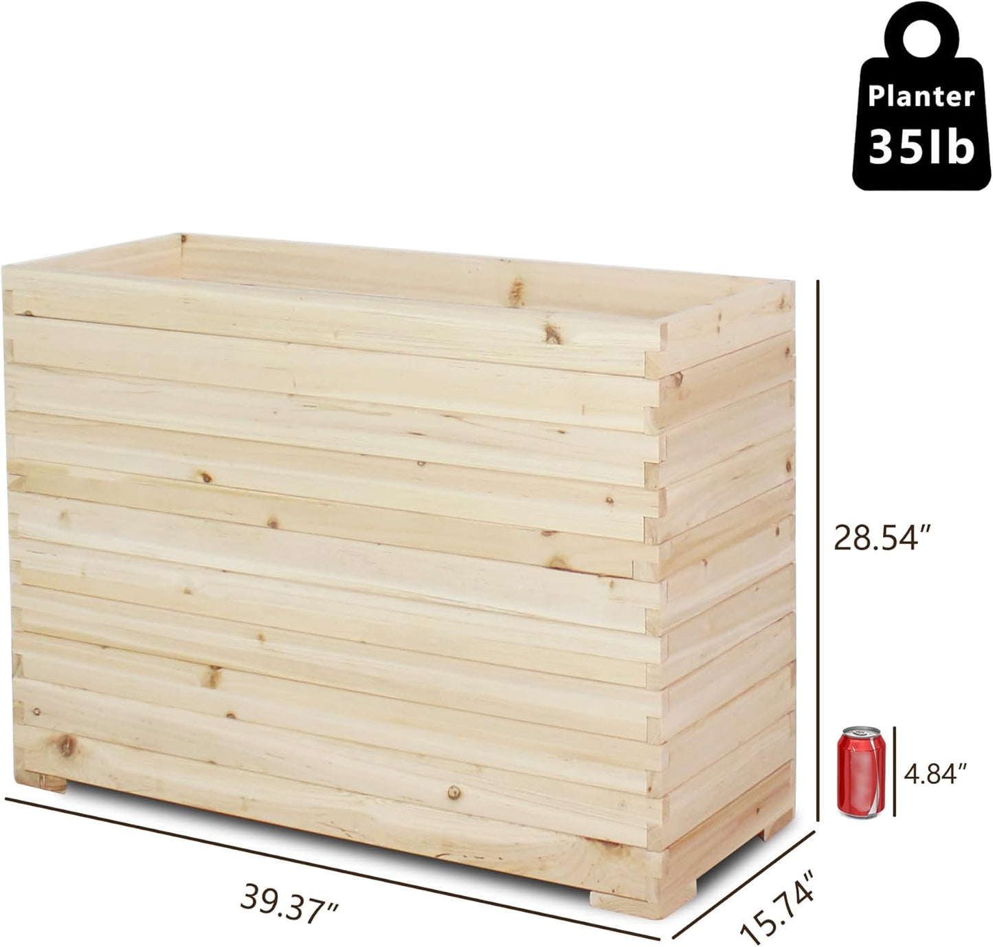 Wood Raised Garden Bed, Rectangular Planter Box Outdoor Large Tall Trough 39"x28"x15" Flower Planters Boxes with Bottom for Plants Herb Patio Porch Balcony Privacy Screen