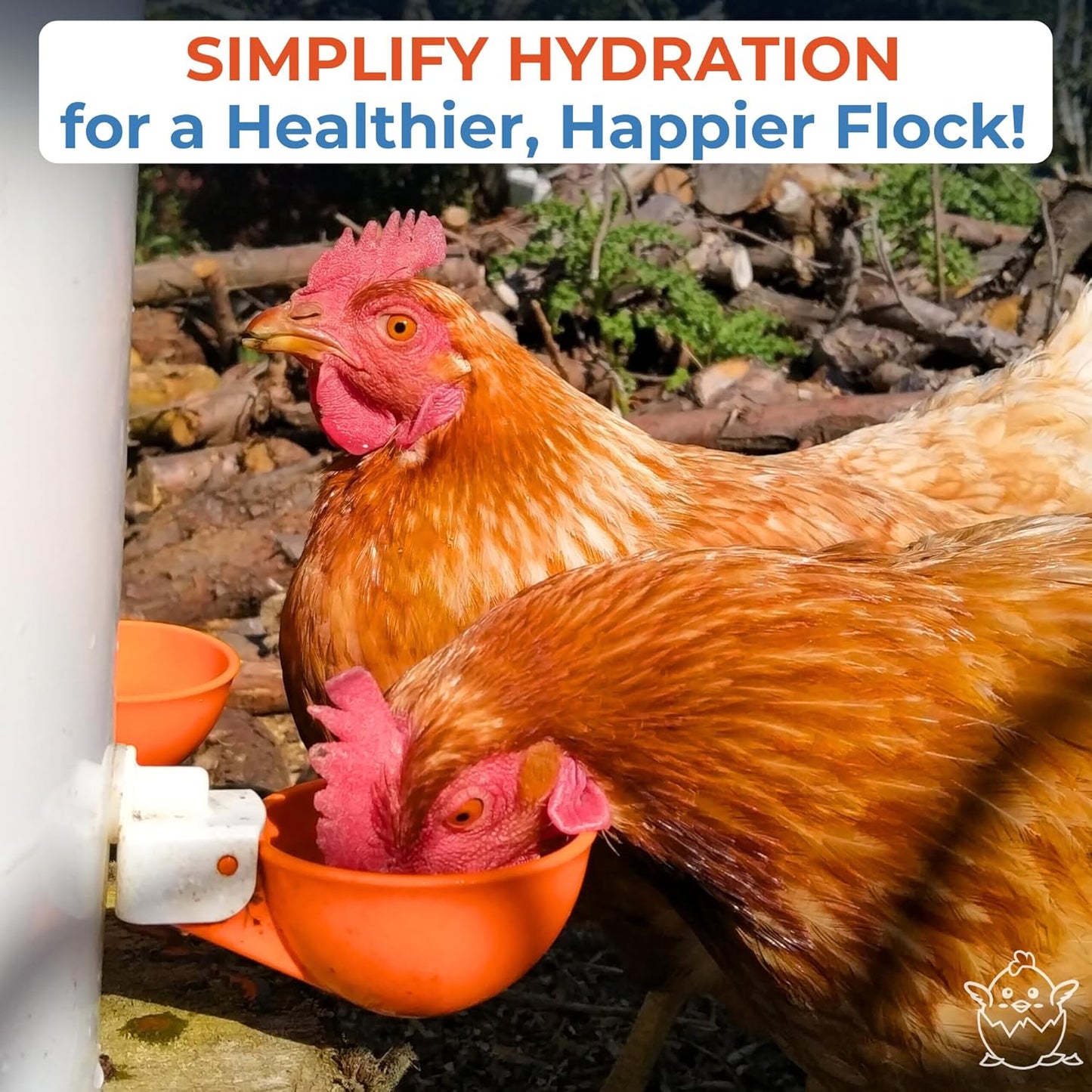 (5 Pack) Lil Clucker Large Automatic Chicken Waterer Cups | Chicken Water Feeder Suitable for Chicks, Duck, Goose, Turkey and Bunny | Poultry Water Feeder Kit (Orange)…