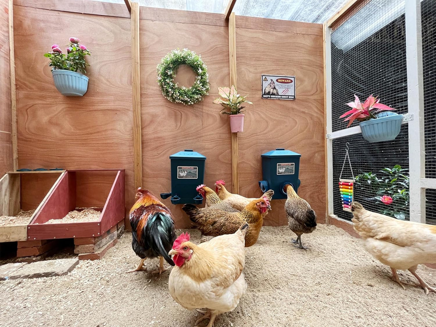 Automatic Port Chicken Feeder and Cup Waterer Set - Chicken Coop Accessories, No Waste Poultry Feeder, 3 Gallon/16 Pounds