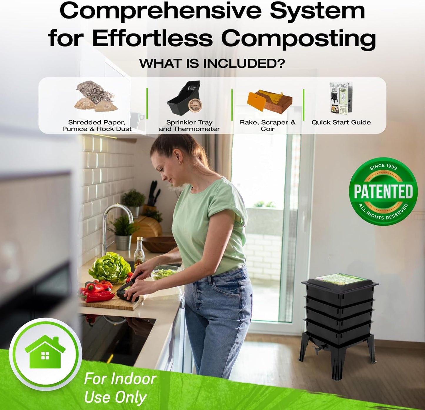 ® 360 Black US Made Composting System for Recycling Food Waste at Home – 4 Trays for Efficient Vermicomposting – Durable, Space-Efficient Design, Easy to Assemble, No Odor
