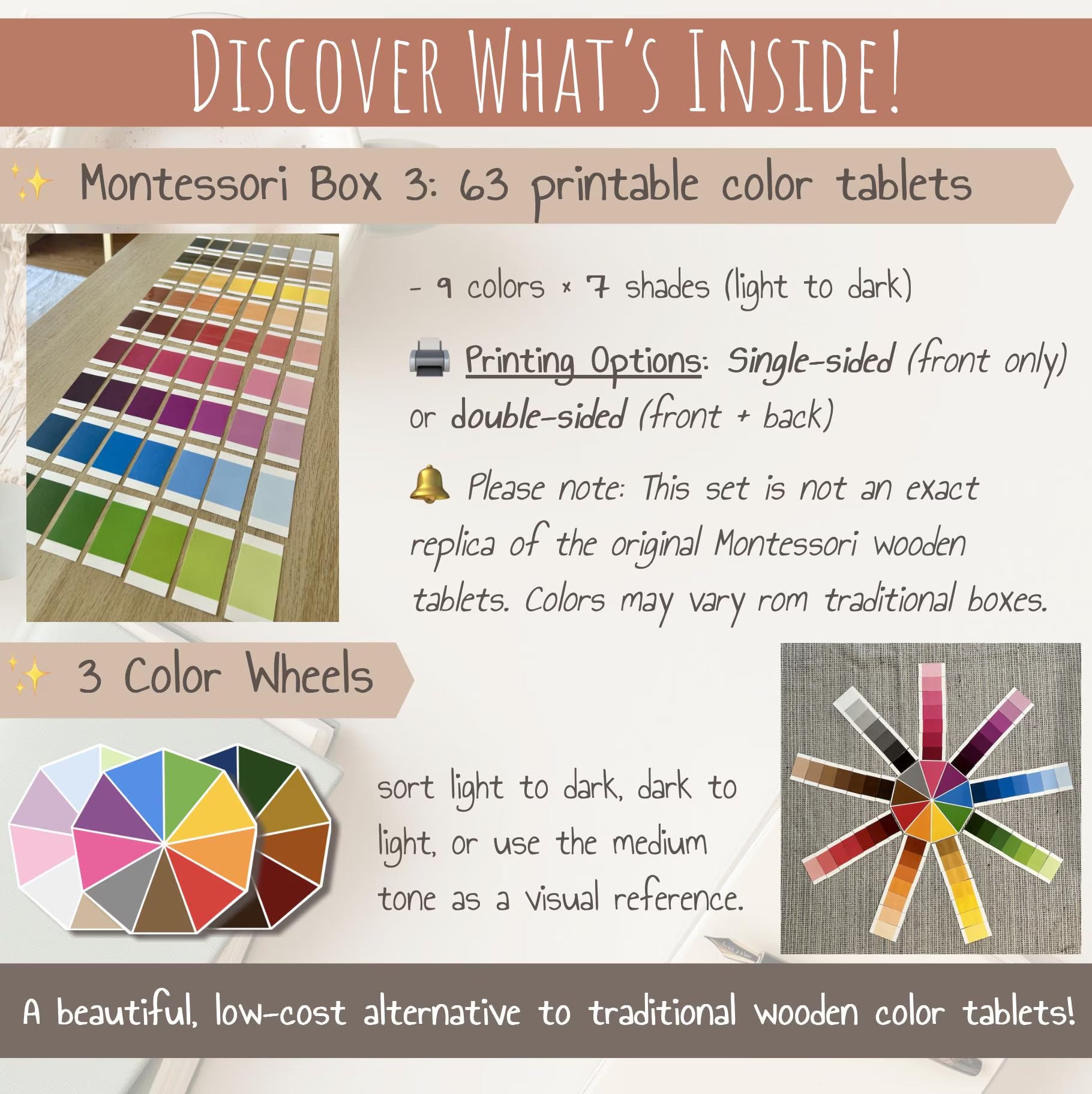 Montessori Color Tablets Box 3 | 63 Cards + 3 Wheels | Printable Visual Discrimination Activity | Color activity | PDF Sensorial Material
