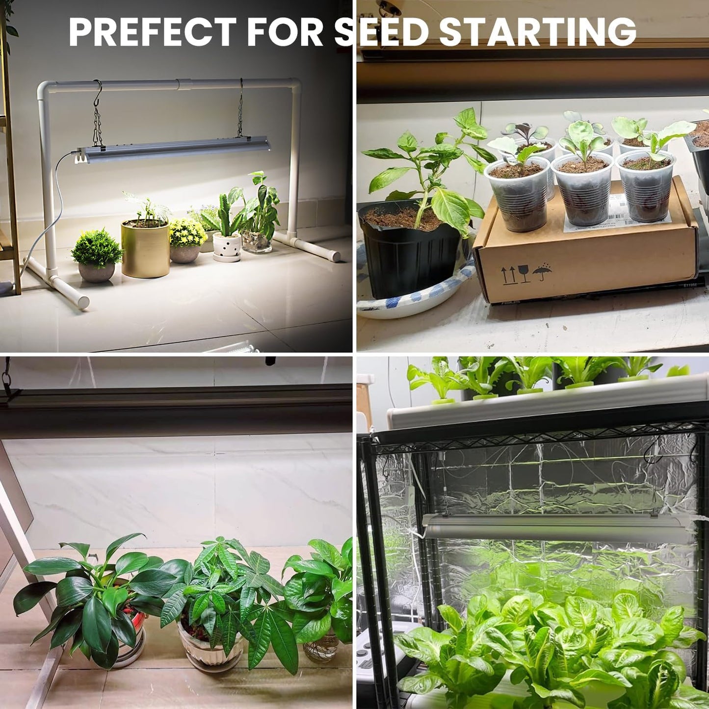 Grow Lights for Seed Starting with Stand, 2Ft T5 144 Leds Full Spectrum Seedling Grow Light for Indoor Plants, 32W High Output Seed Starter Light Kit, Height Adjustable, On-Off Switch