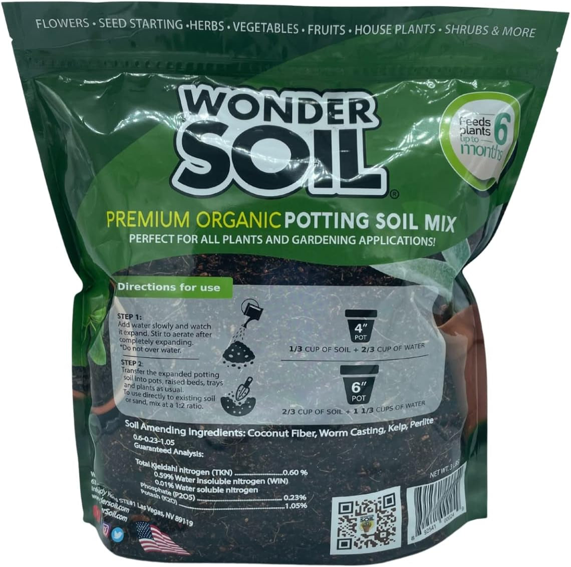 Organic Potting Soil | Ready to Plant Coco Coir Fully Loaded with Nutrients | 3 LBS Bag Expands to 12 Quarts of Indoor Outdoor Soil for Gardens & Plants | Incl Worm Castings, Perlite
