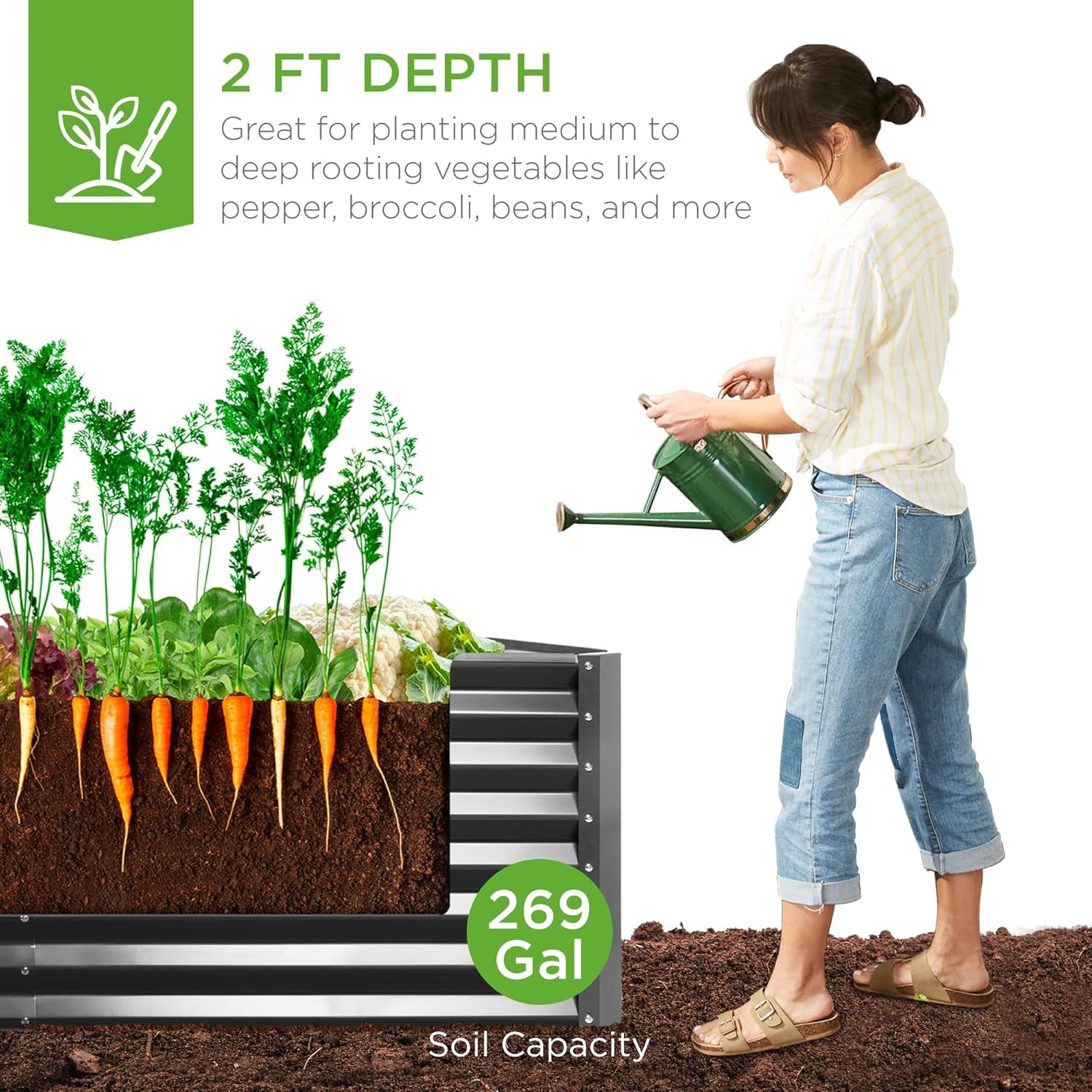 6x3x2ft Outdoor Metal Raised Garden Bed, Deep Root Box Planter for Vegetables, Flowers, Herbs, and Succulents w/ 269 Gallon Capacity - Gray