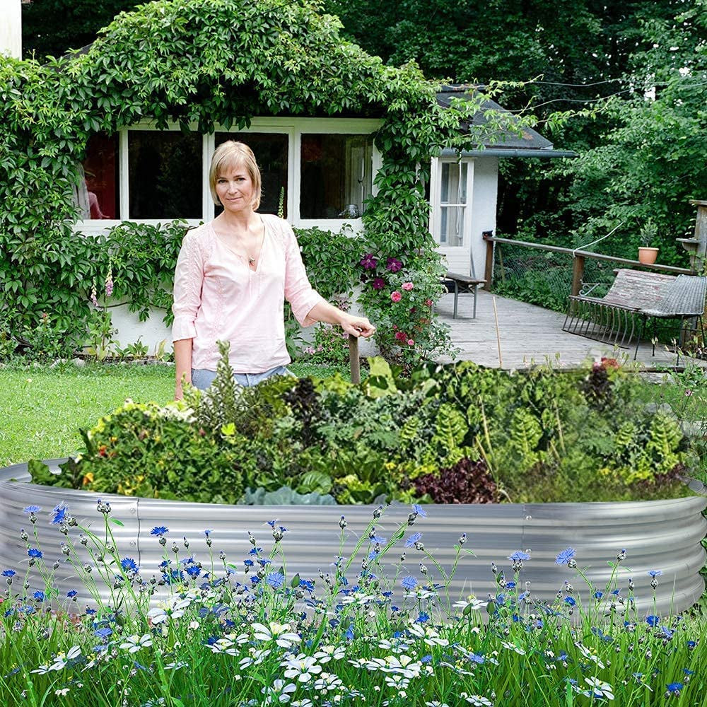 2Pcs Galvanized Raised Garden Bed Kit, Galvanized Planter Oval Large Metal Raised Garden Boxes Outdoor for Vegetables…