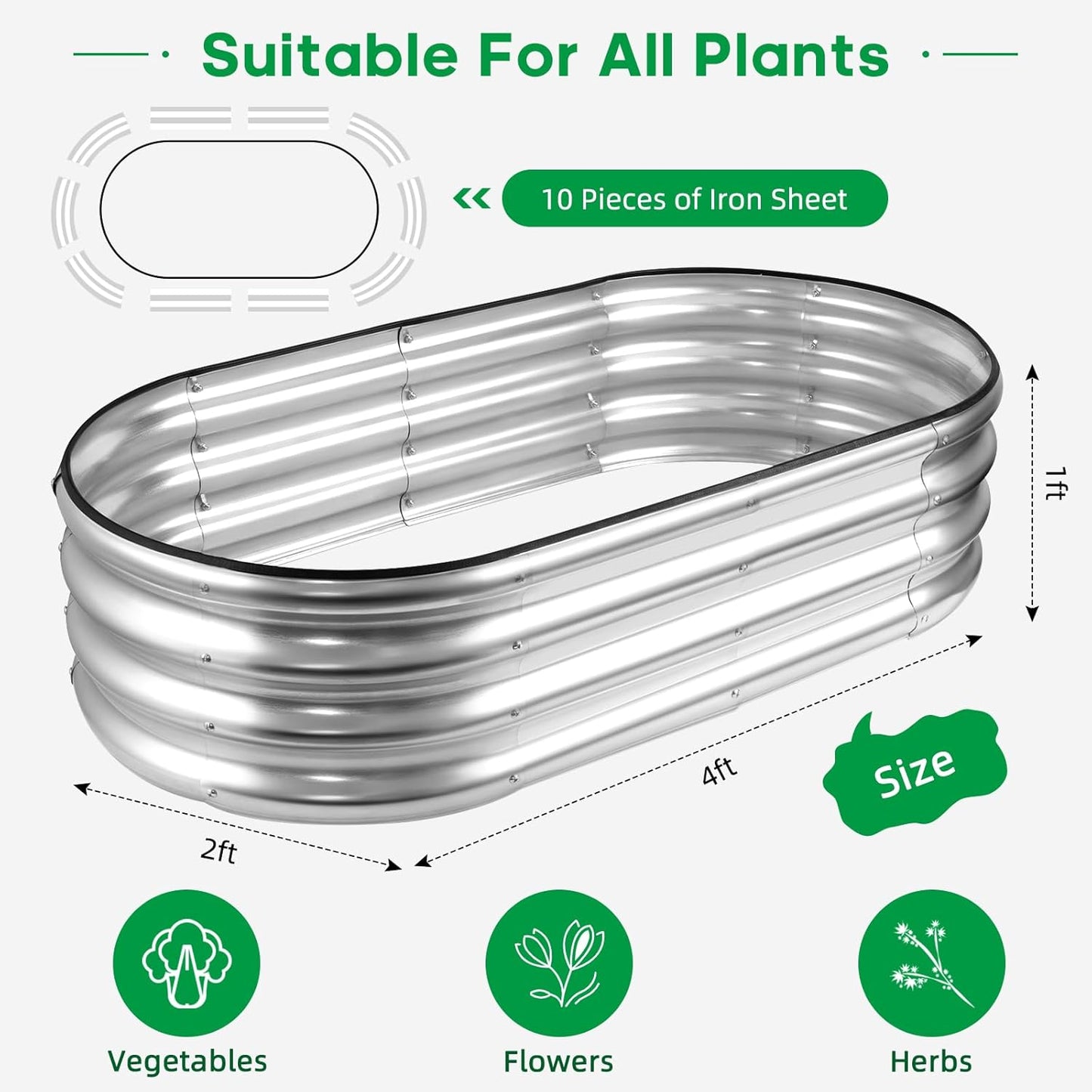 Raised Garden Bed,Galvanized Raised 4×2×1ft Planter Boxes Outdoor with Easy Assembly, Large Garden Bed for Vegetables, Fruits, Flowers