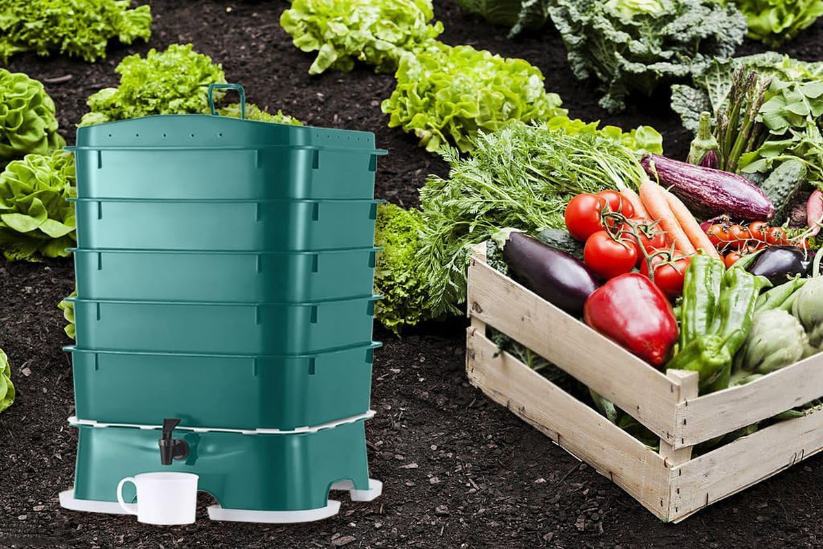 The Original ® Plus 5 – Tray Worm Composter -Dark Green,Sustainable Design for Both Indoor & Outdoor, Worm Compost Bin for Vermicomposting Starter, Recycling Food Wastes