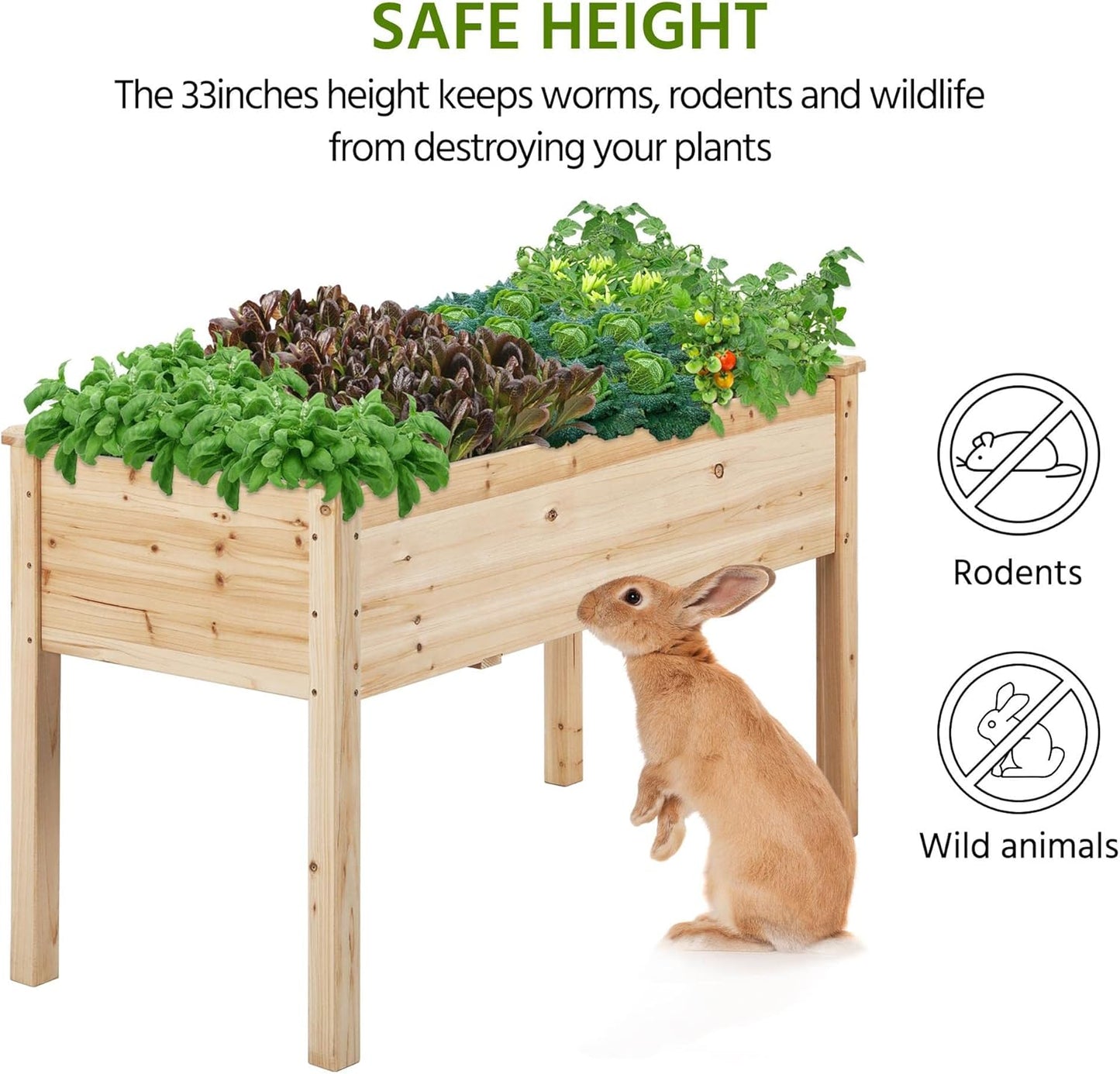 1pc Raised Garden Bed 48x24x30in Elevated Wooden Horticulture Planter Box with Legs Standing Growing Bed for Gardening/Backyard/Patio/Balcony