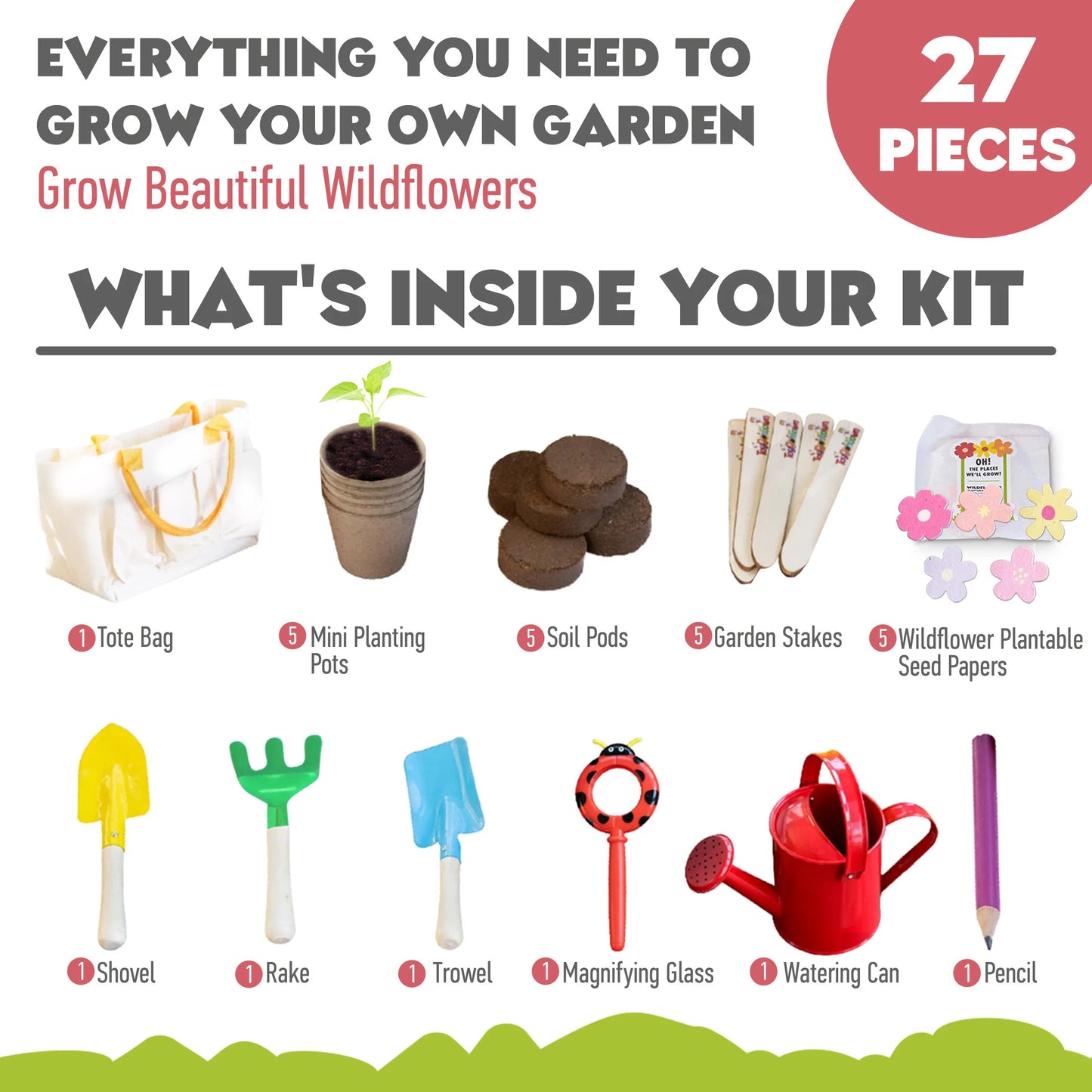 Kids Gardening Set, My First Gardening Kit- 27 Pieces STEM, Complete Toddler Gardening Kit with Plantable Seed Paper, Promotes Pretend Play