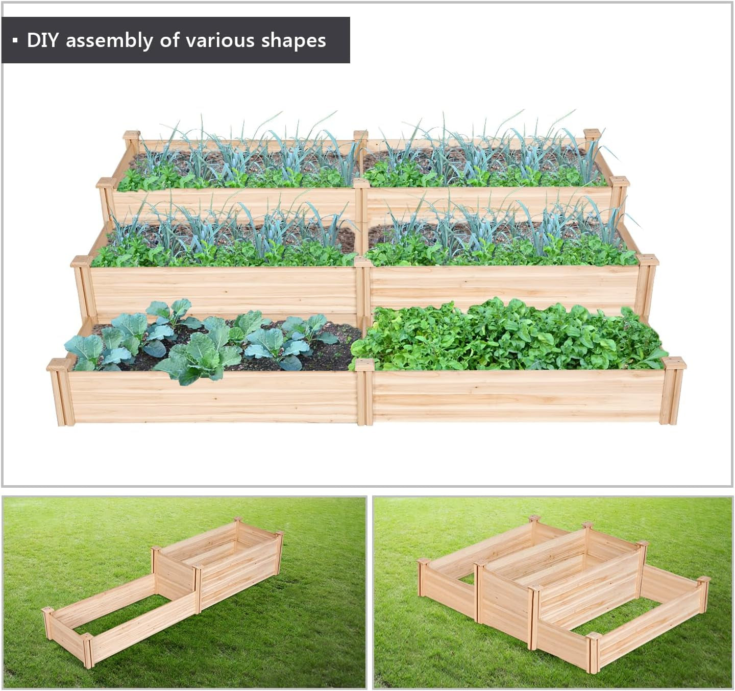 8×2ft Wooden Horticulture Raised Garden Bed Divisible Elevated Planting Planter Box for Flowers/Vegetables/Herbs in Backyard/Patio Outdoor, Natural Wood, 95 x 25 x 11in
