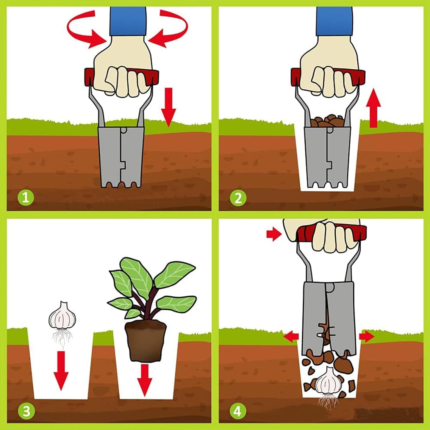 Bulb Planter with Depth Markers - Automatic Soil Releasing Seed Bulb Transplanter for Planting/Digging Tulips, Daffodils, Dahlias and More