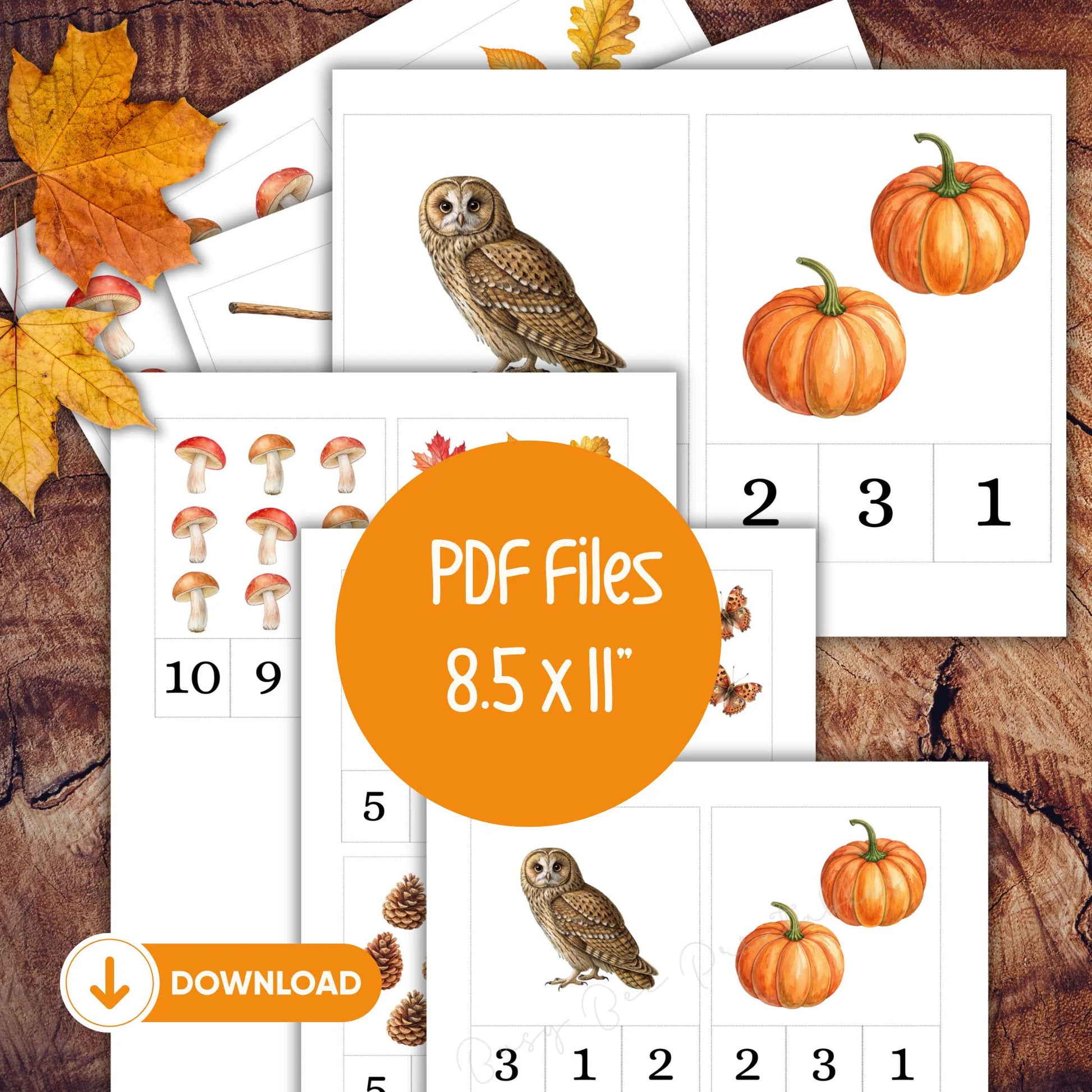 Autumn Count and Clip Cards, Fall Nature Counting Activity for Toddlers & Preschool, Montessori Printable