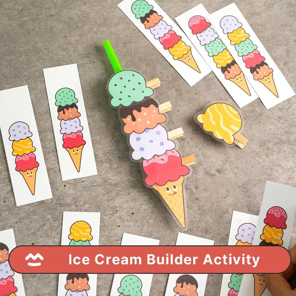 Ice Cream Builder Activity – Printable PDF | Preschool & Pre-K | Fine Motor Skills | Montessori | Matching Game