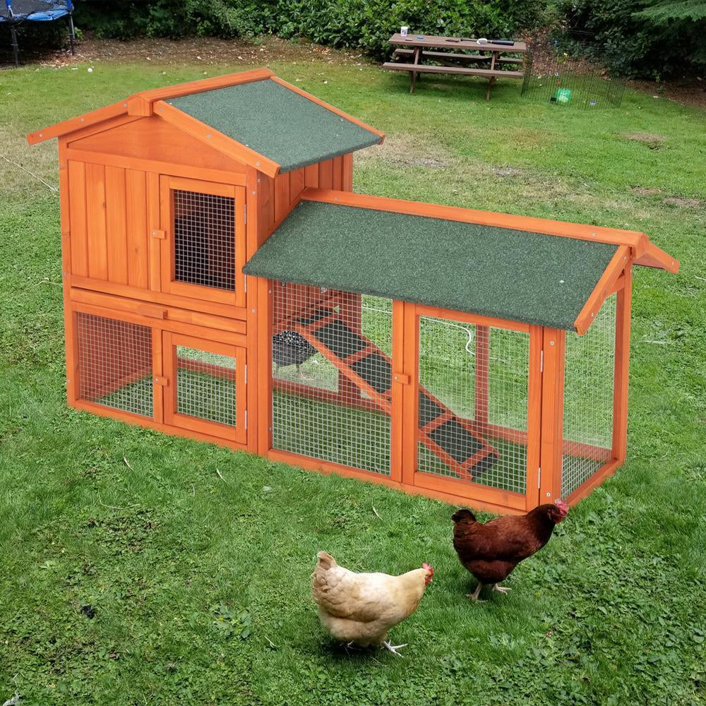 61" Wooden Rabbit Hutch Chicken Coop Small Pet House Bunny Cage w/Ramp Run
