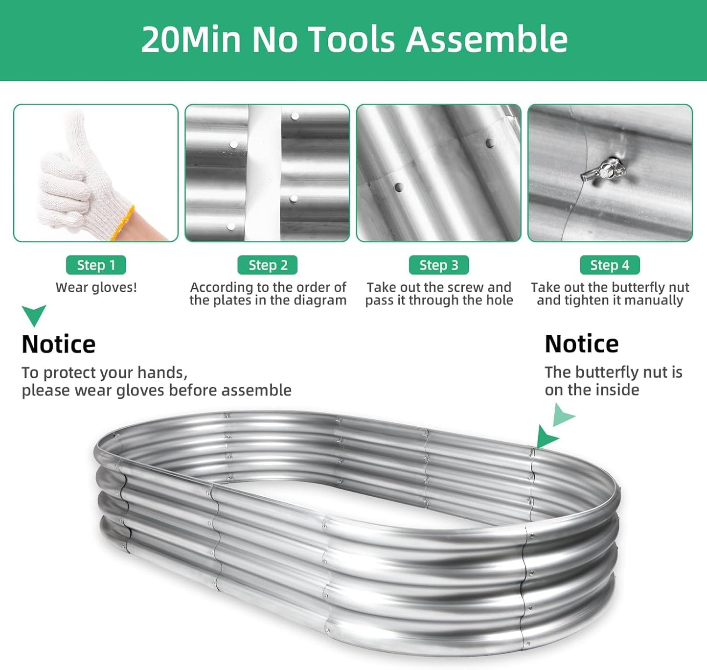 Thickening Galvanized Raised Garden Bed Kit, Tools Free Assembly Planter Box for Outdoor, Oval Larger Space Garden Bed Planter for Herbs, Vegetables, Fruits (Silvery, 6X3X1)