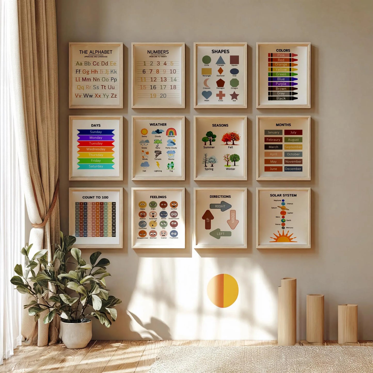 12 Montessori-Inspired Educational Posters | Preschool & Homeschool Learning Charts | Alphabet, Numbers, Shapes and More Printables