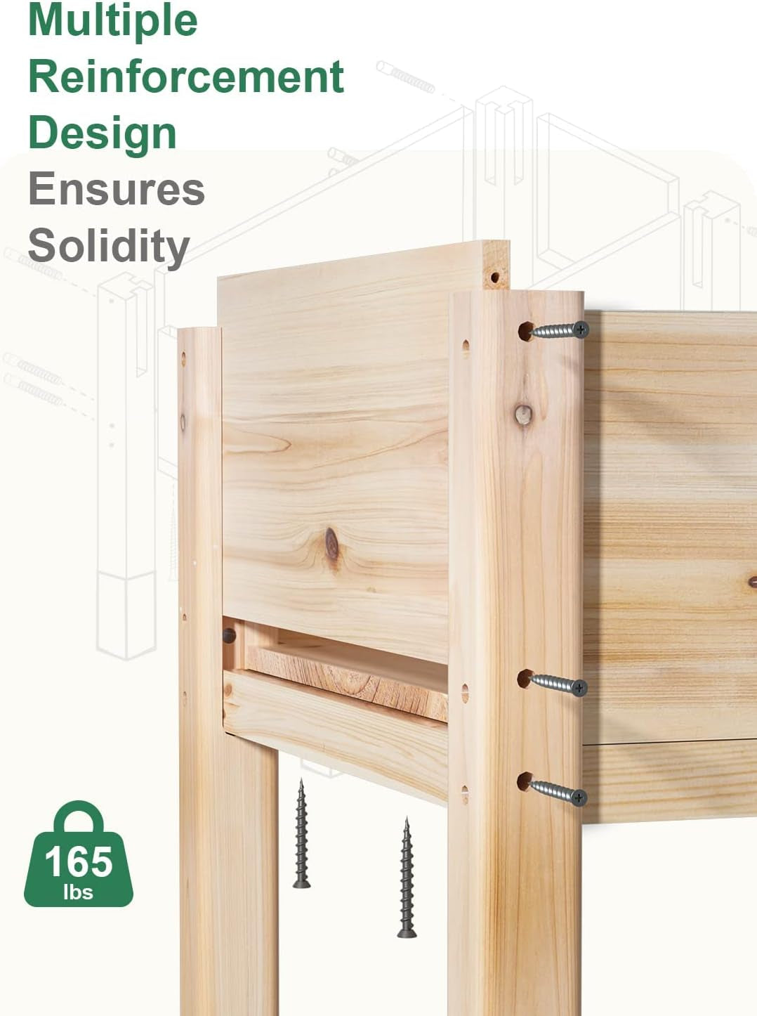 Wooden Raised Garden Bed with Legs, 48”L X 24”W, Elevated Reinforced Large Planter Box for Vegetable Flower Herb Outdoors - Beam and Column Structure - Unmatched Strength Outlast