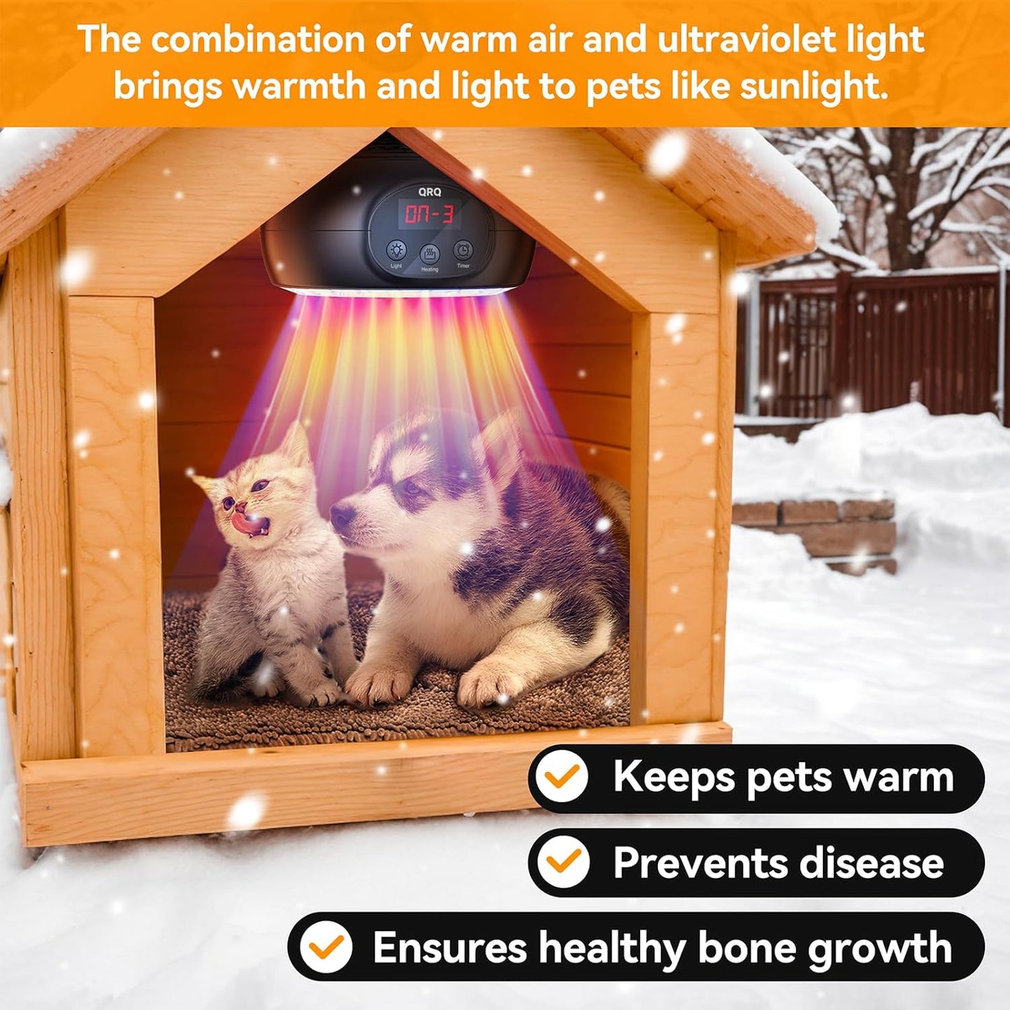 Chicken Coop Heater, 200W-350W-500W Reptile Heat Lamp with UVA UVB Dimmable Light 3-6-9-12H Timer, Chicken House Dog House Greenhouse Heater Outdoor,for Dog Cats Reptile Bird,Christmas Gifts