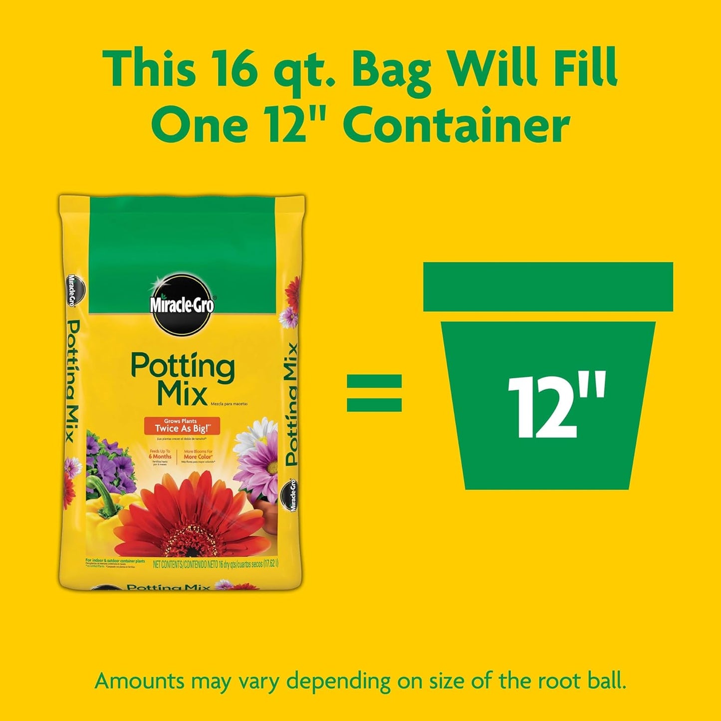 Potting Mix, For Container Plants, Flowers, Vegetables, Annuals, Perennials, Shrubs, Feeds for up to 6 Months, 16. qt., 2-Pack