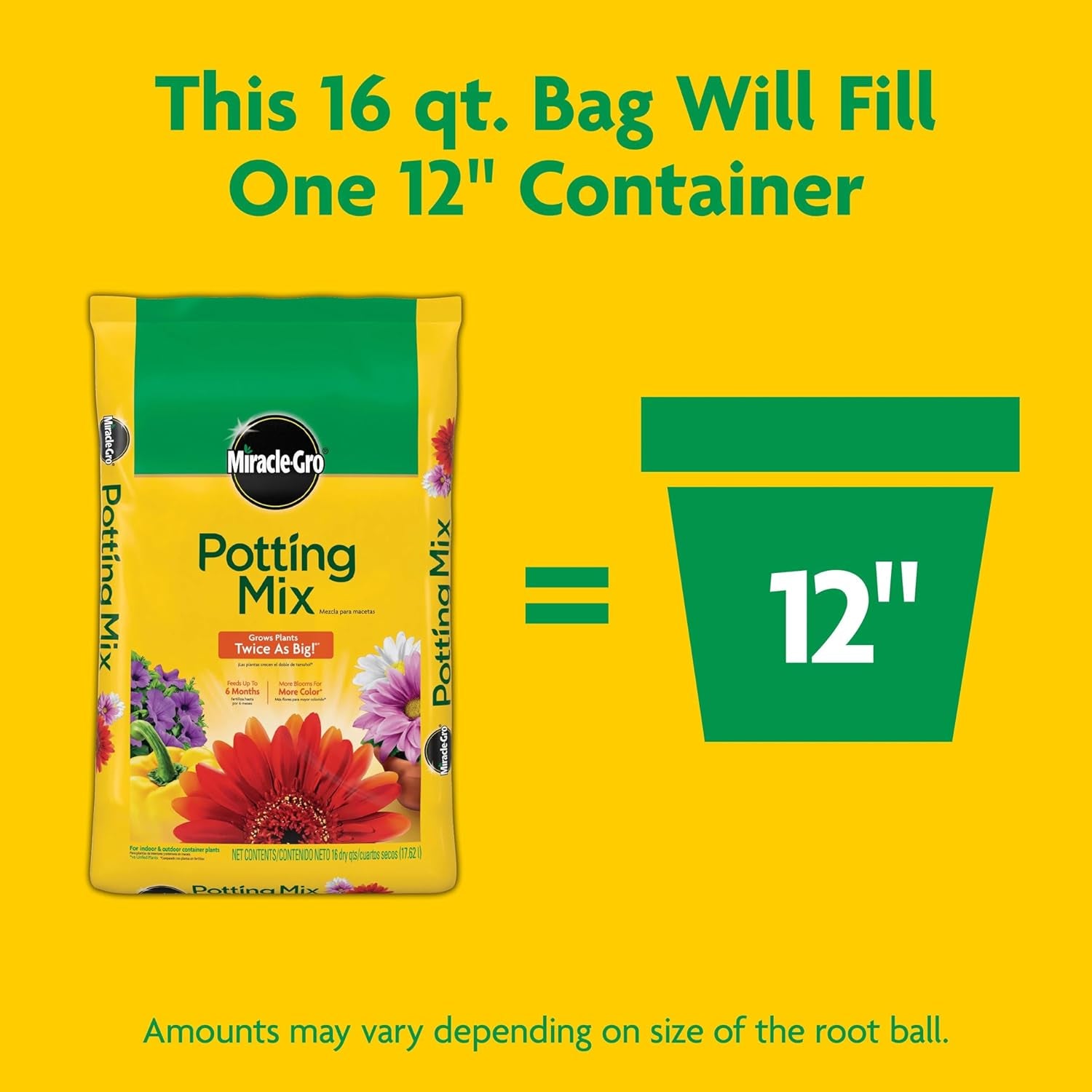 Potting Mix, For Container Plants, Flowers, Vegetables, Annuals, Perennials, Shrubs, Feeds for up to 6 Months, 16. qt., 2-Pack