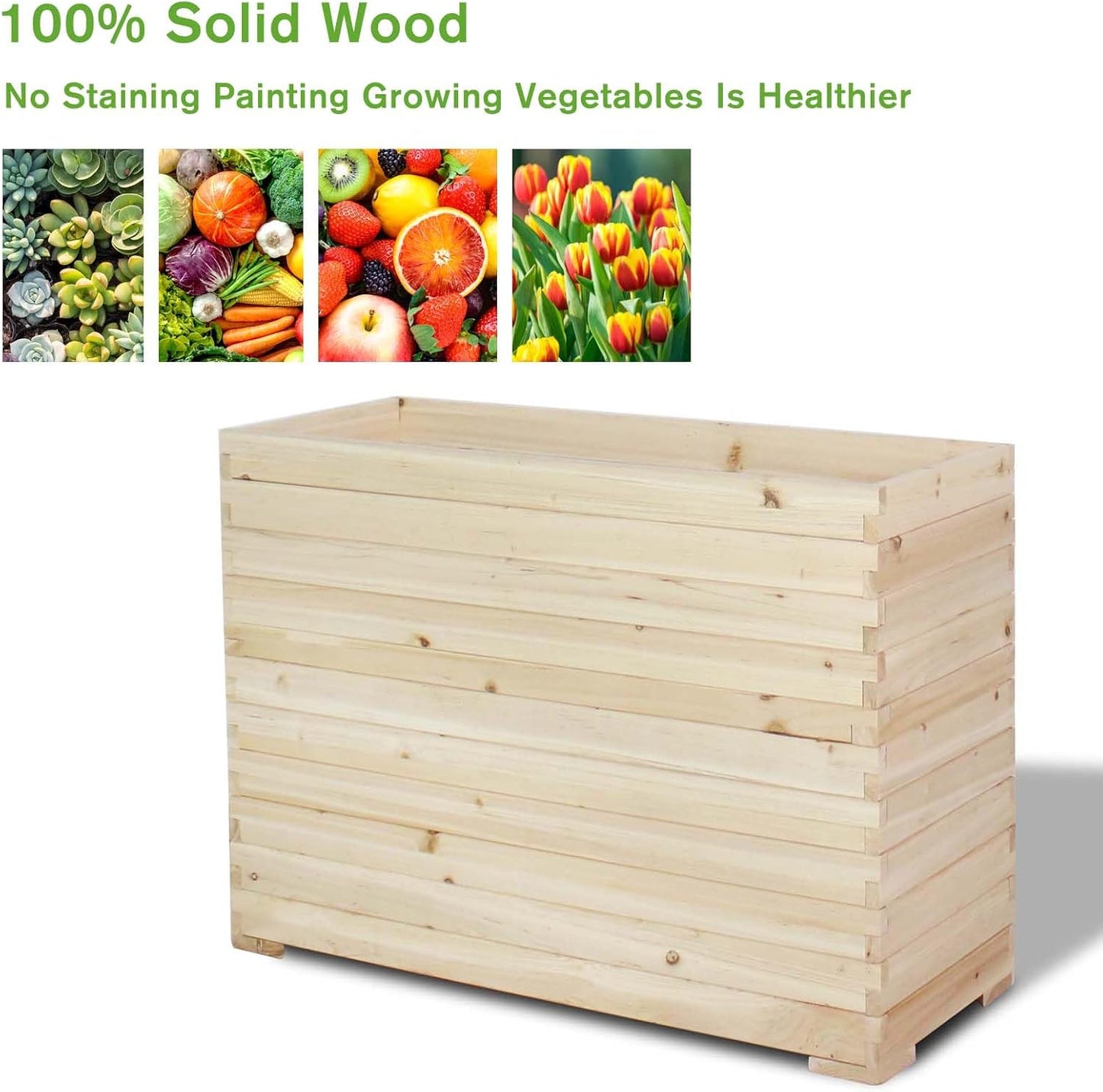 Wood Raised Garden Bed, Rectangular Planter Box Outdoor Large Tall Trough 39"x28"x15" Flower Planters Boxes with Bottom for Plants Herb Patio Porch Balcony Privacy Screen