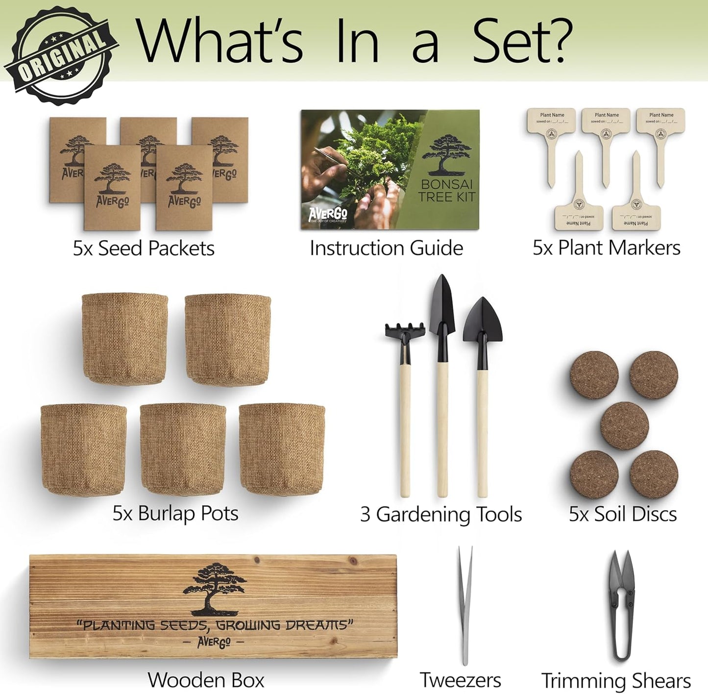 Bonsai Tree Kit – 5X Unique Japanese Bonzai Trees | Complete Indoor Starter Kit for Growing Bonsai Plants with Tools & Planters – Gardening Gifts for Women & Men
