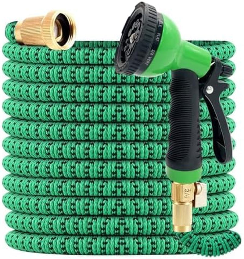XpandaHose 75ft Expandable Garden Hose with Holder - Heavy Duty Superior Strength 3750D - 4 -Layer Latex Core - Extra Strong Brass Connectors and 10 Spray Nozzle w/Storage Bag (Green 75)
