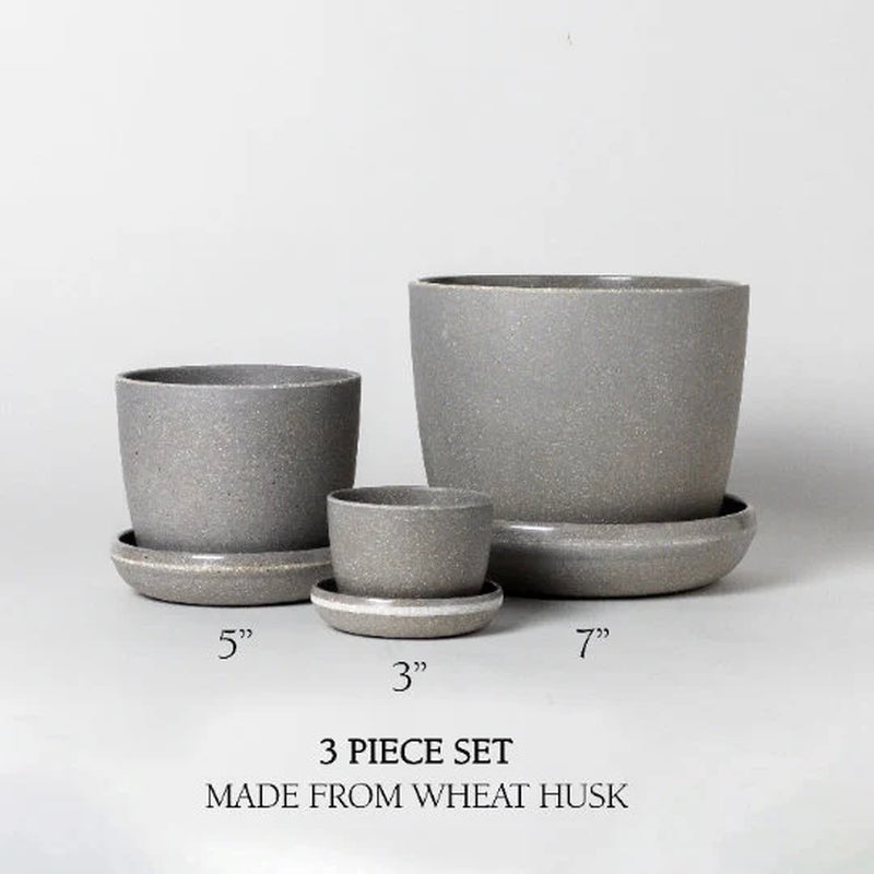 3 Set Planter Pots | Plant Pot with Drainage Hole & Saucers | Indoor Planter | Flower Pot | Minimalistic Plant Pot | Recycled Planter Pot