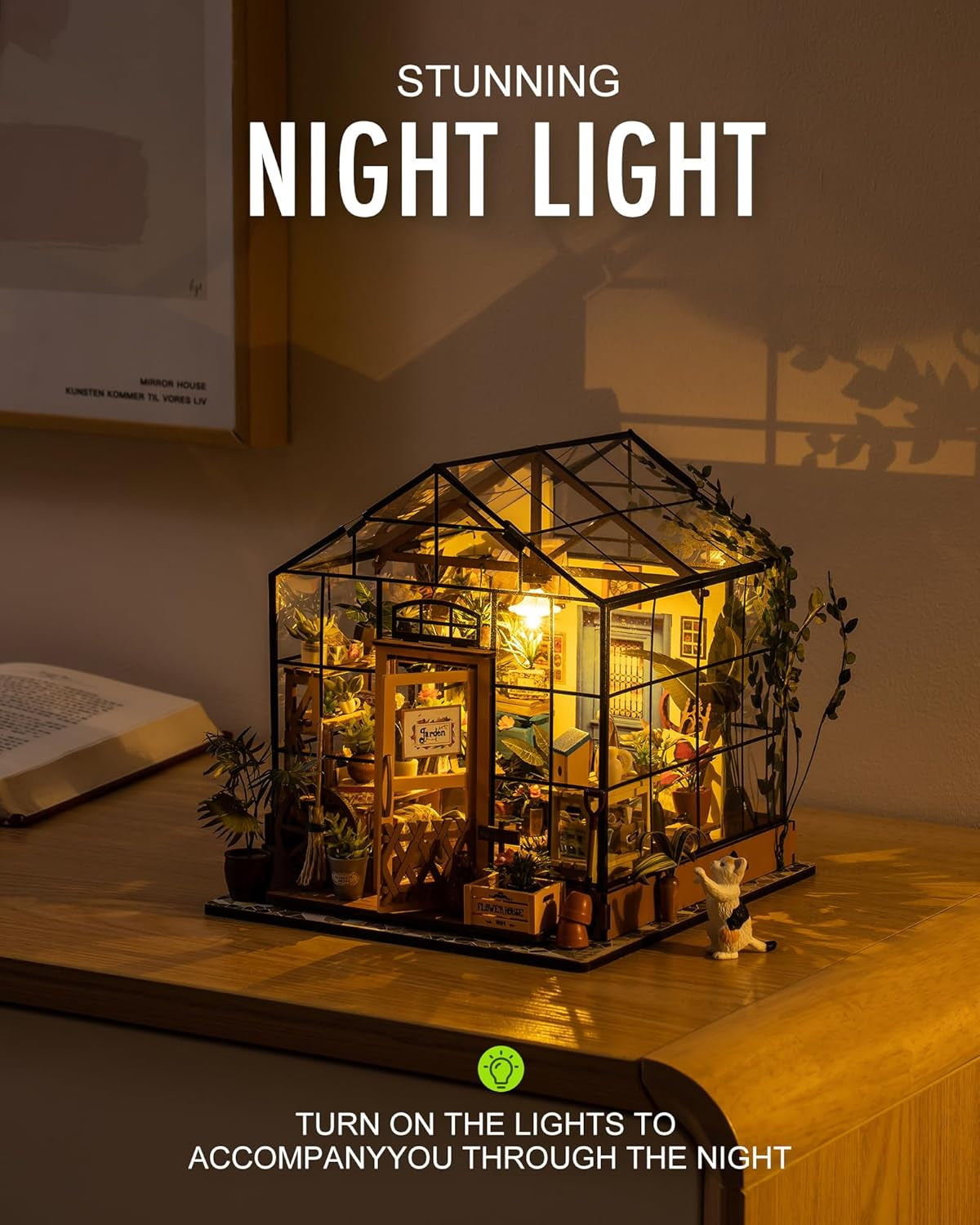 DIY Miniature House Kit Greenhouse, Tiny House Kit for Adults to Build, Mini House Making Kit with Furniture, Halloween/Christmas Decorations/Gifts for Family and Friends (Cathy's Greenhouse)