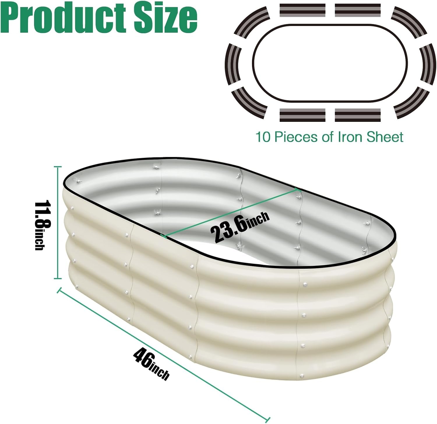 Galvanized Raised Garden Bed Outdoor, 2 Pcs 4x2x1ft Oval Metal Planter Box for Planting Plants Vegetables, White