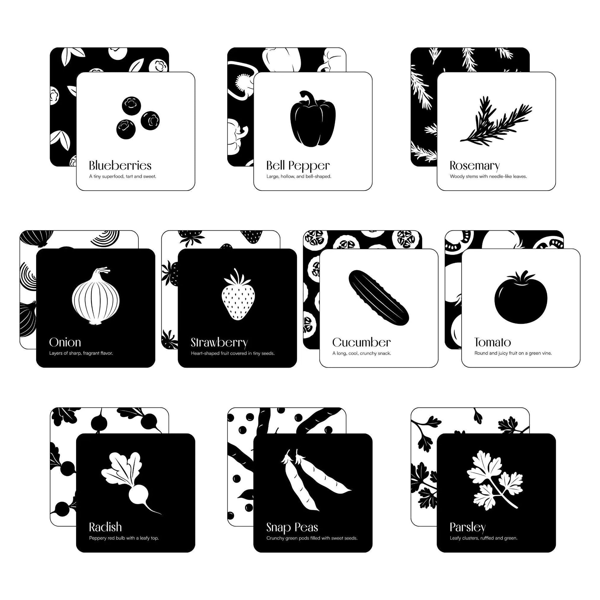Garden for Baby Art Cards High Contrast Baby Flash Cards, Black and White Newborn Toy, Montessori Tummy Time, Foodie Baby Shower Gift