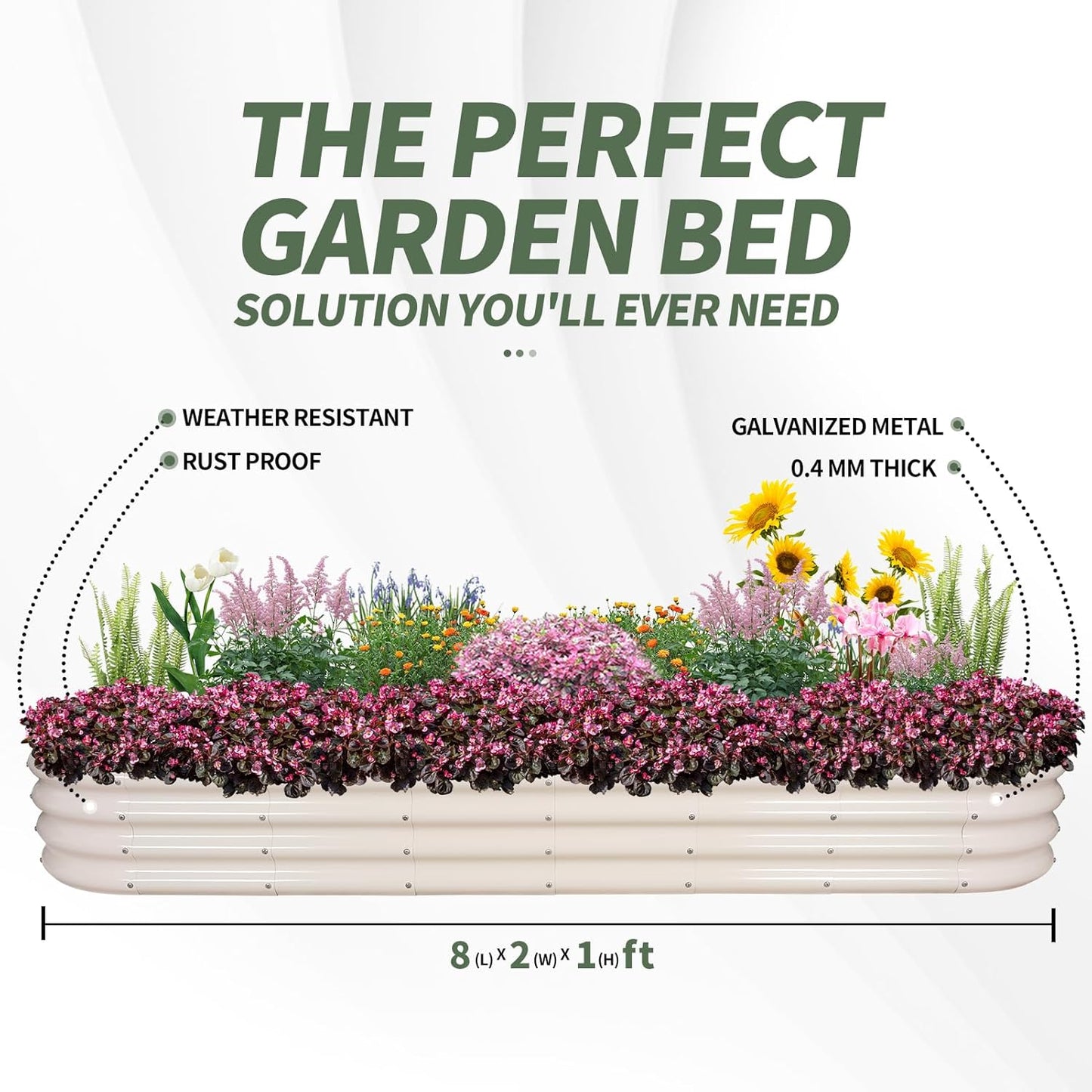 Galvanized Raised Garden Bed- Planter Garden Boxes Outdoor, Raised Beds for Gardening, 8x2x1ft Metal Garden Bed Kit for Vegetables Flower, Planter Raised Beds with Protective Tape & Tools.White