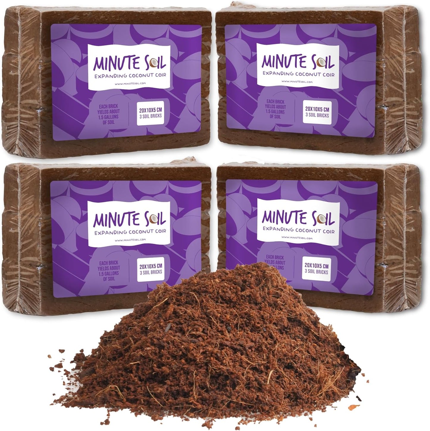 Minute Soil Organic Coco Peat 12 Pack ā Lightweight Growing Bricks Expand to 18 Gal ā Potting Mix for Microgreens, Herbs, Vegetables, Flowers, Indoor Containers, Seed Trays