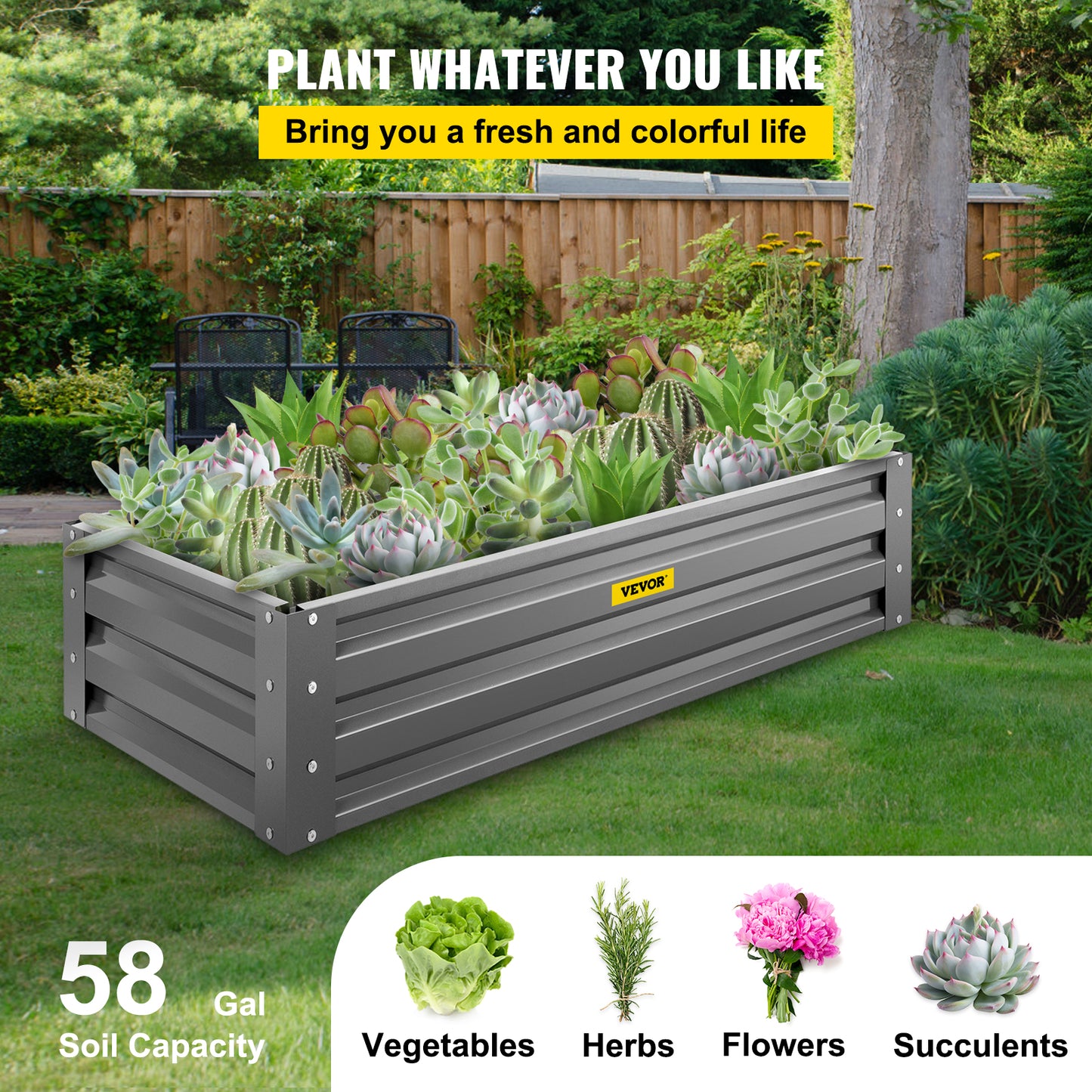 VEVOR Galvanized Raised Garden Bed Planter Box for Plant Flower Vegetable